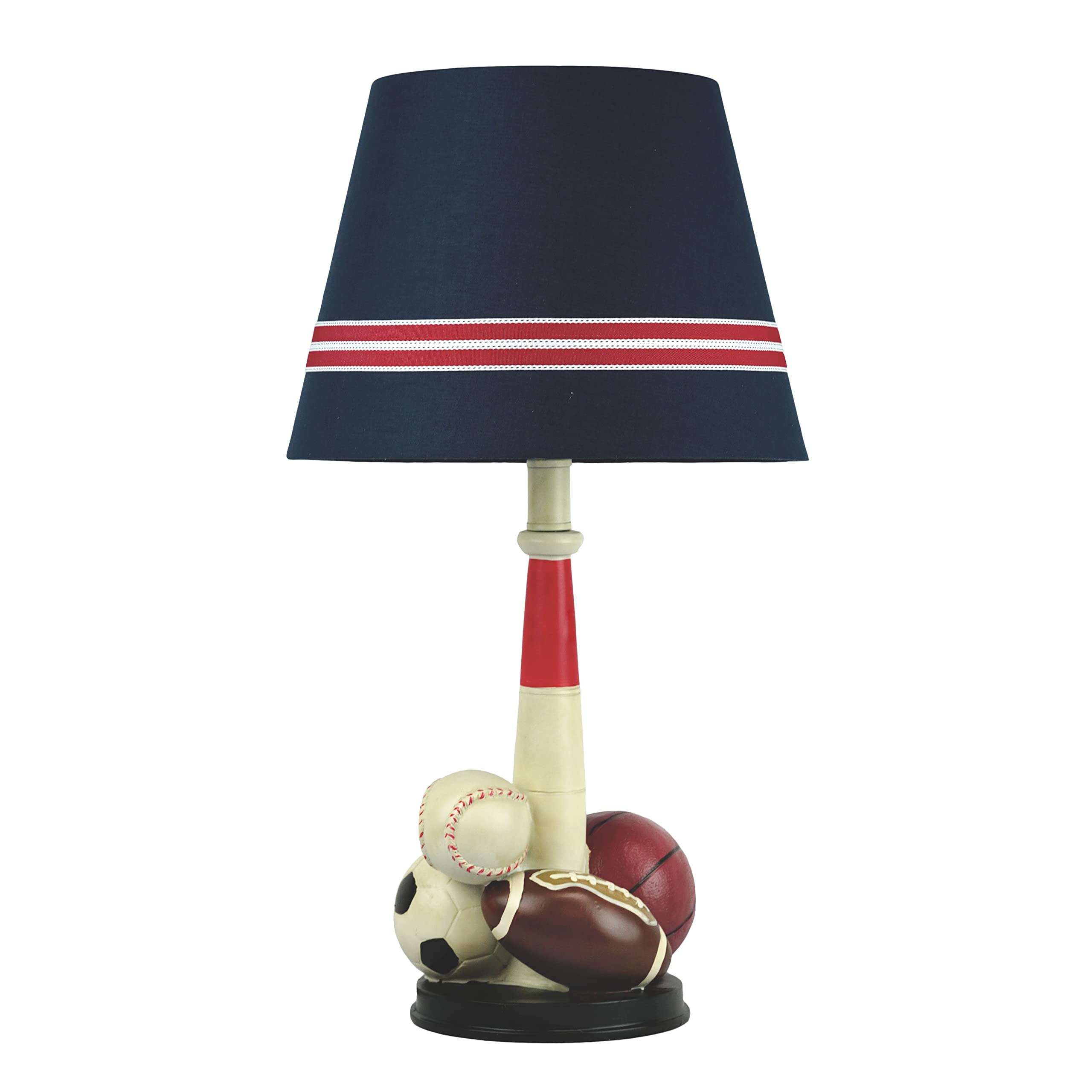 Melloway Sports Theme Table Lamp With Navy Shade, Multi-Sport Base Design, 22.5 Inches Height
