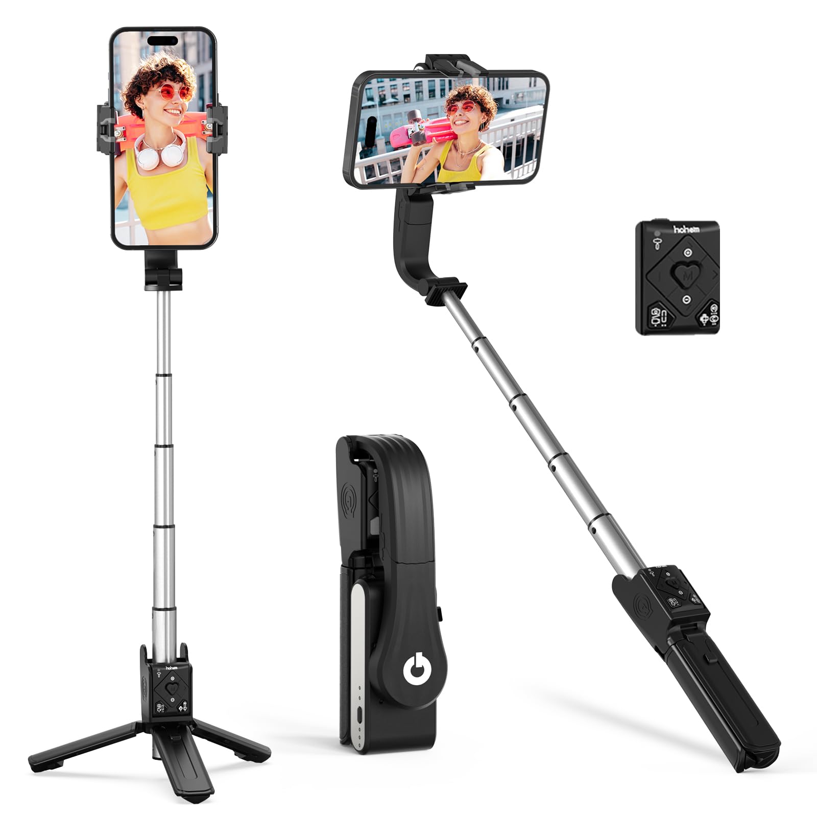 Hohem Isteady Q Gimbal Stabilizer For Smartphone, 1 Axis Selfie Stick Tripod With Face Tracking, 360° Rotation, 4 In 1 Portable Phone Tripod W/Extendable Stick For Iphone 14/Android Video Recording