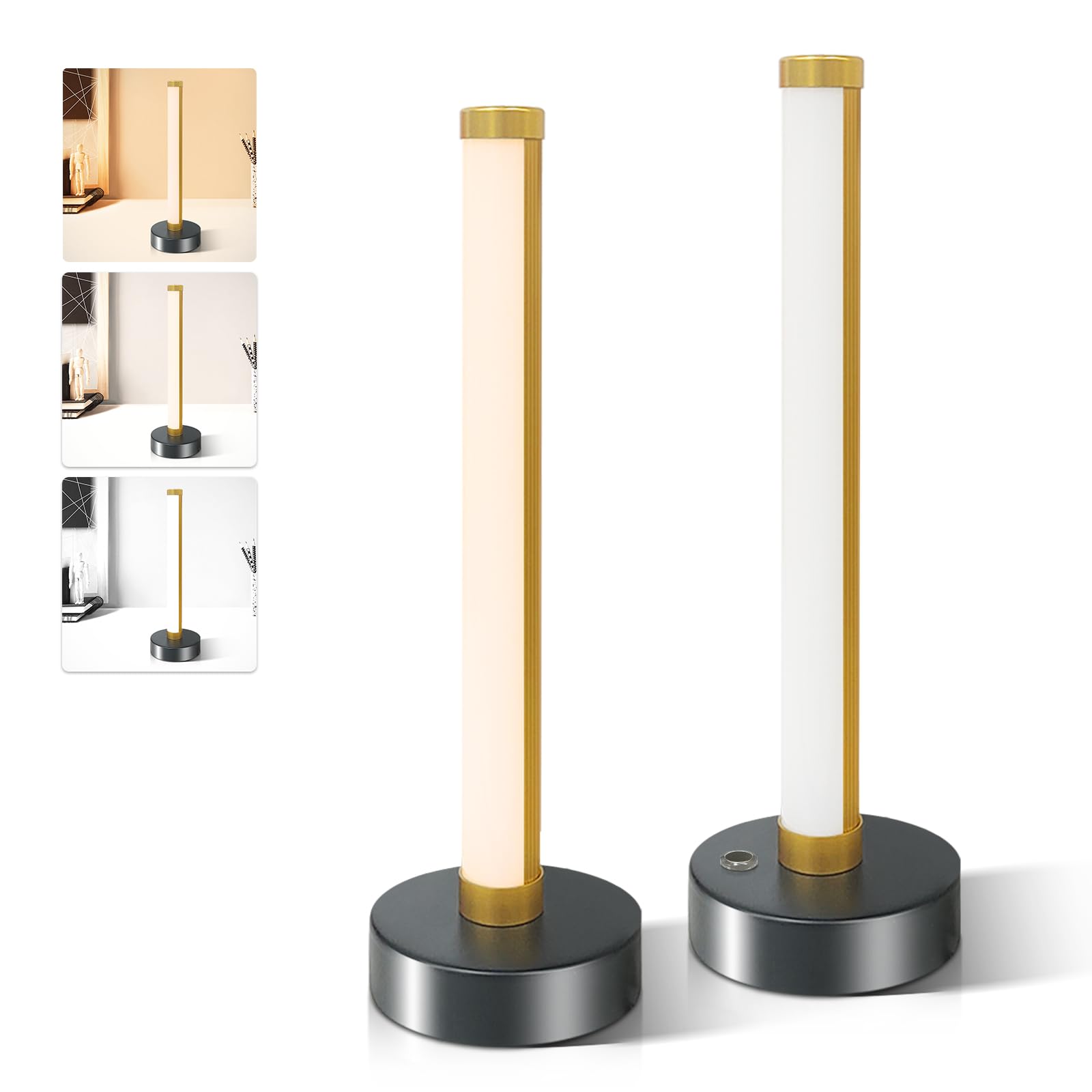 Doublacy Skinny Lamp Led Cordless Rechargeable Table Lamp, Dimming 3 Color Temperatures, Battery Operated Desk Minimalist Lamp For Bedroom, Nightstand, Living Room, Reading (Gold)