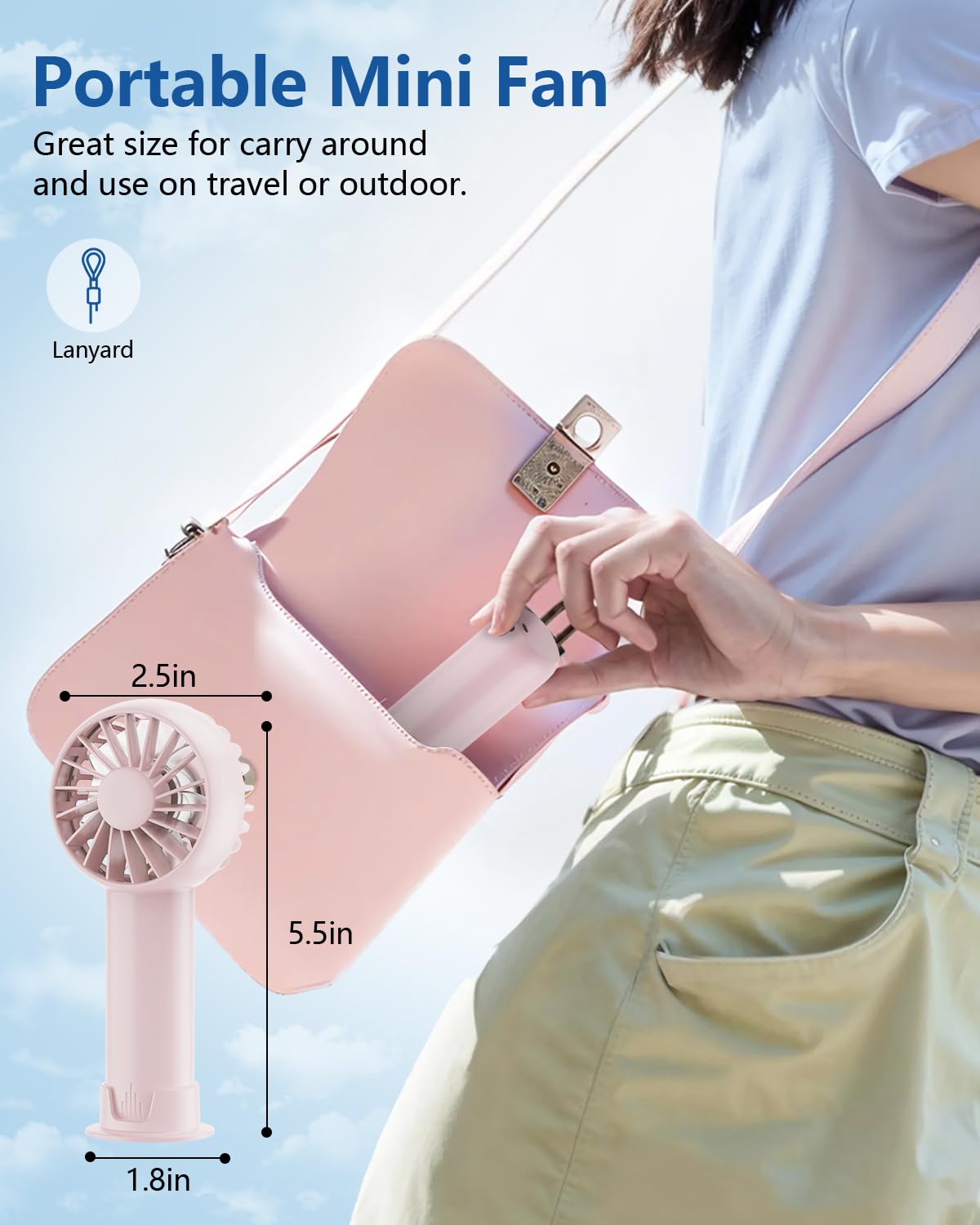 Mini Portable Fan, Usb Rechargeable Battery Powered 3 Speed Adjustable Powerful Handheld Fans