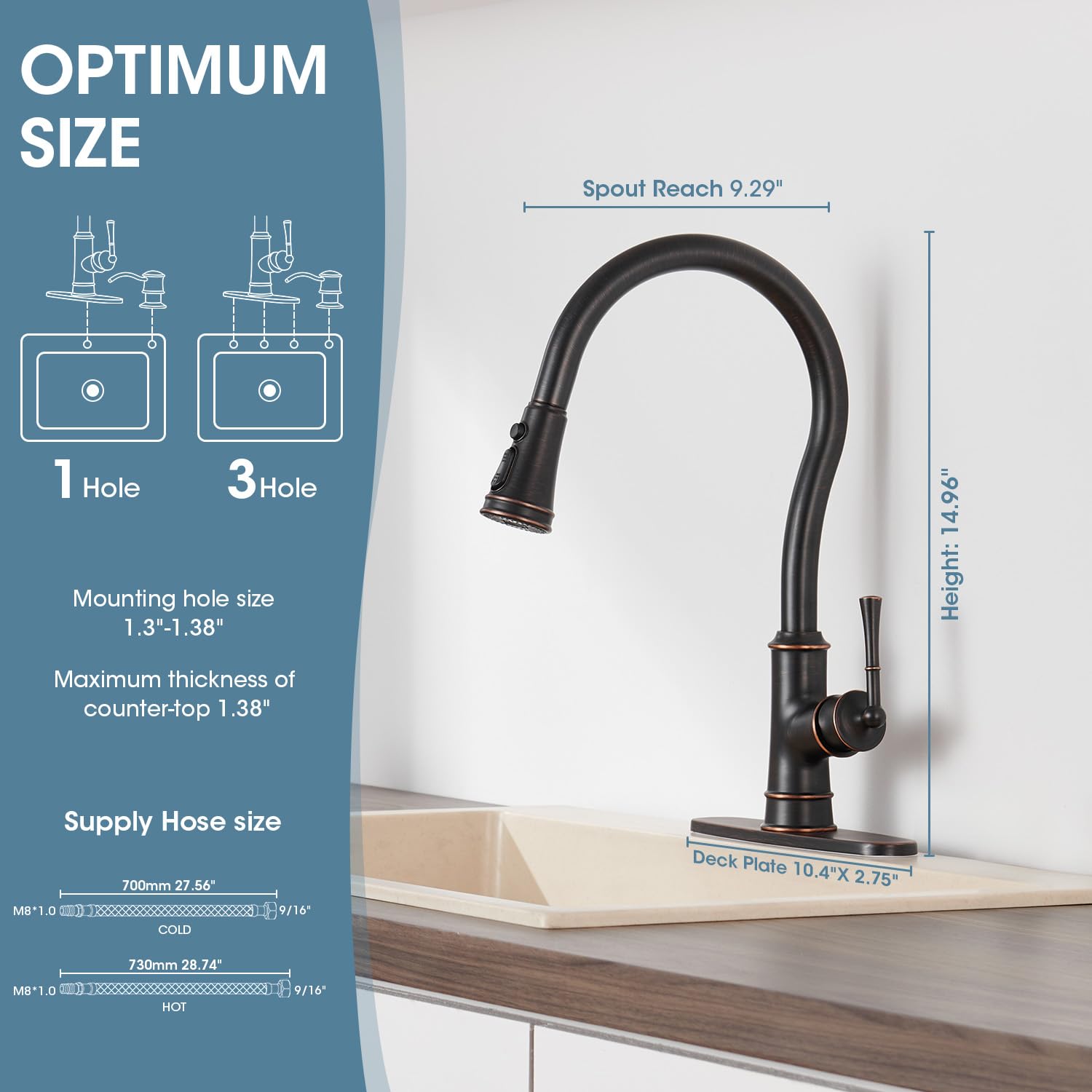 Winkear Kitchen Faucets With Pull Down Sprayer, Oil Rubber Brown Kitchen Sink Faucet Brass High Arc Single Handle Single Hole Kitchen Faucet Vintage With Deck Plate For Farmhouse Camper Laundry Rv Bar