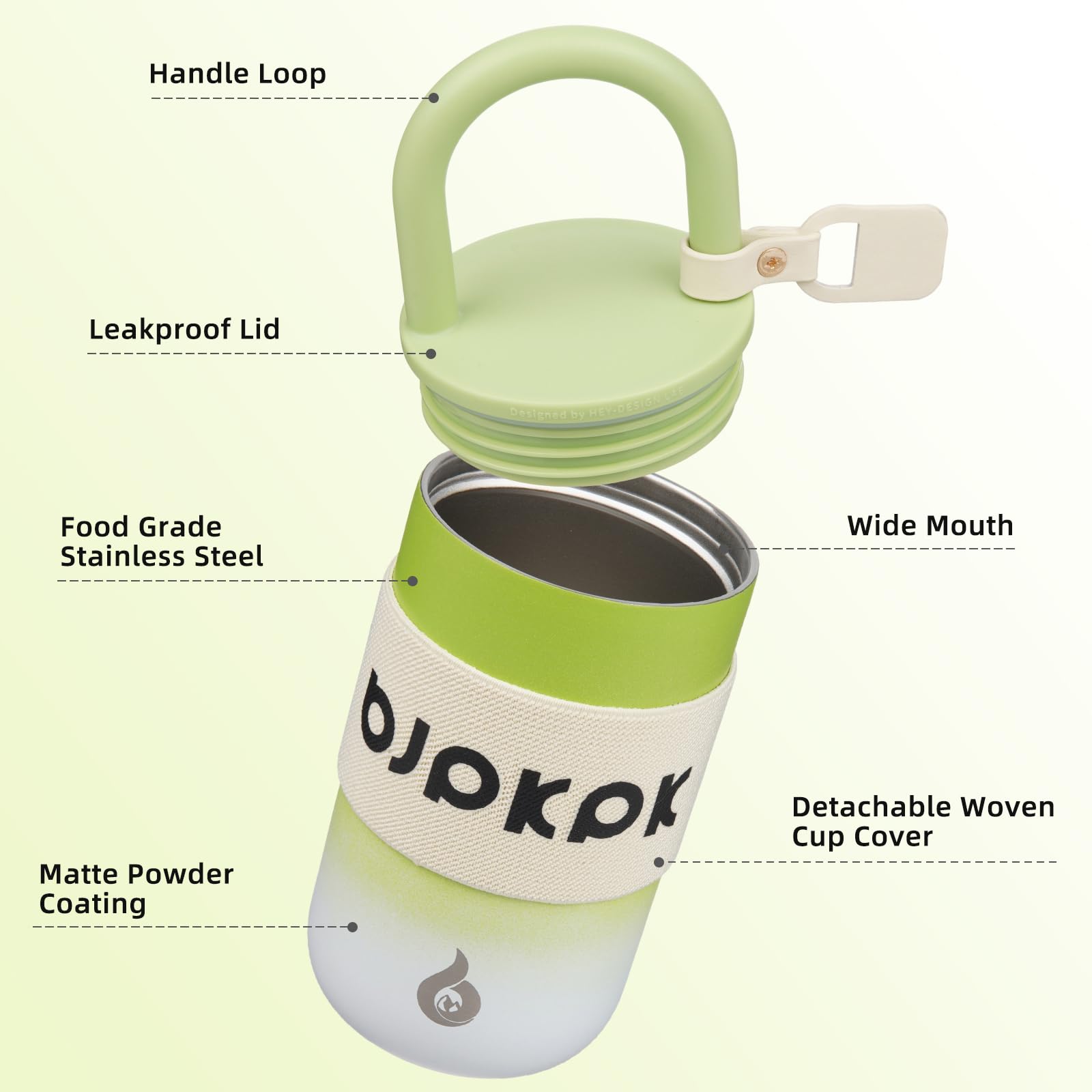 Bjpkpk 13Oz Tumbler With Lid And Handle Insulated Tumblers Cup Stainless Steel Coffee Mug,Cucumber