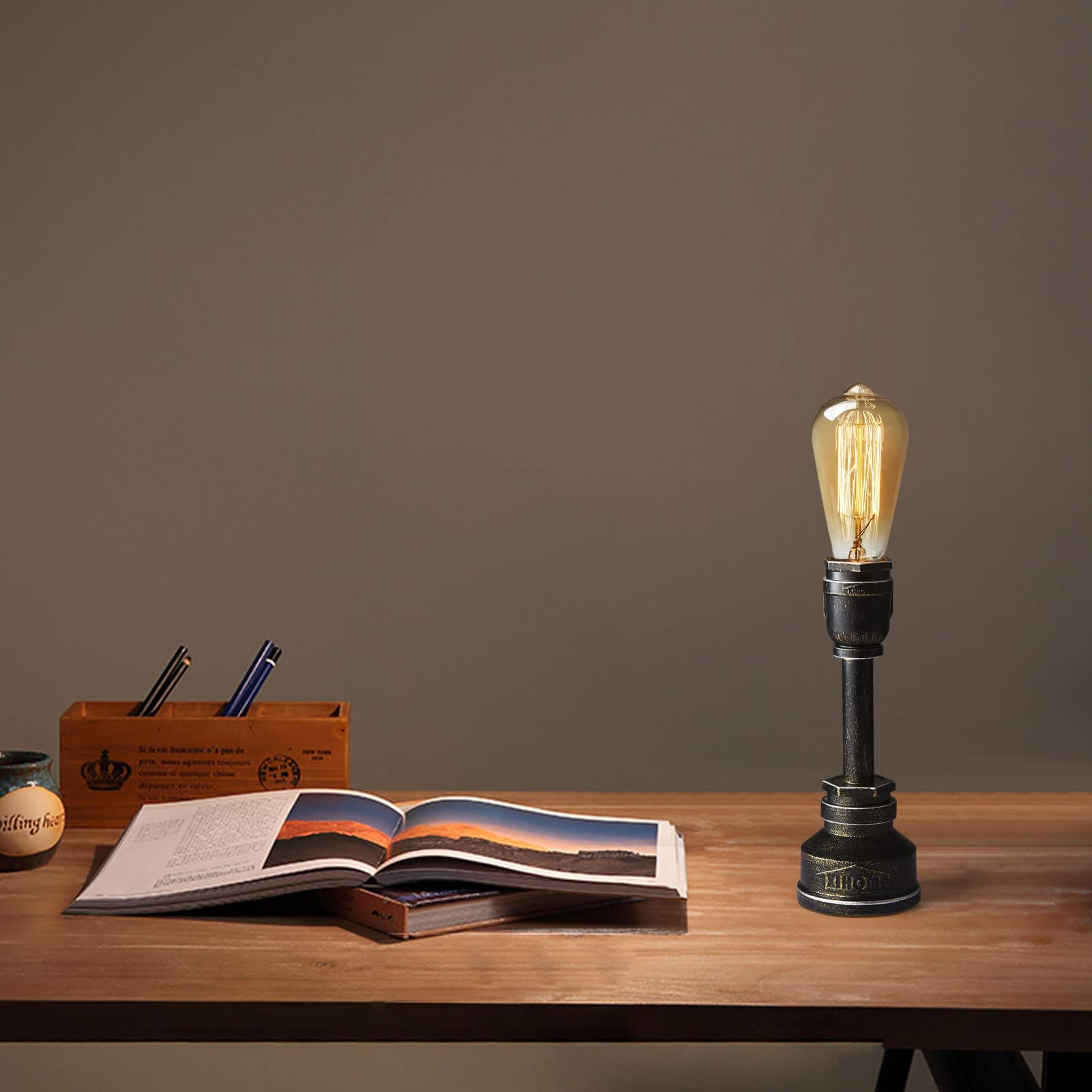 Xihome American Village Style Desk Light Creative Table Lamp Alloy Metal Water Pipe Table Night Lights, Bedside Desk Lamps, Industrial Steampunk Retro Base E26 Holder Fitting Lighting Fixture, No Bulb