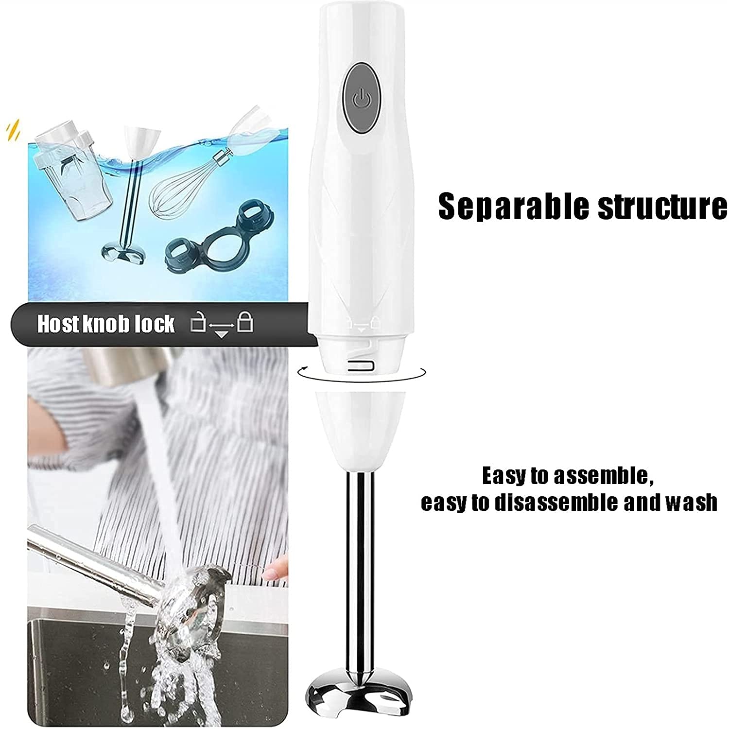 Kaabeto Home Immersion Hand Blender, 5-In-1 Stick Blender With 500Ml Food Grinder, Bpa-, 600Ml Container,Milk Frother,Egg Whisk,Puree Infant Food, Smoothies, Sauces And Soups