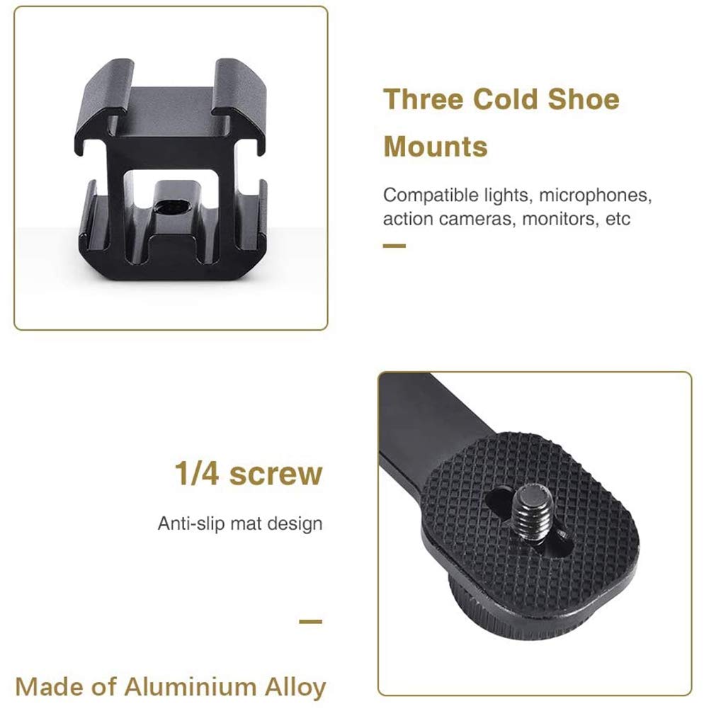 Senmubery Triple Cold Shoe Mount Universal Bracket Holder For Led Video Light Dslr Phone Gimbal Stabilizer