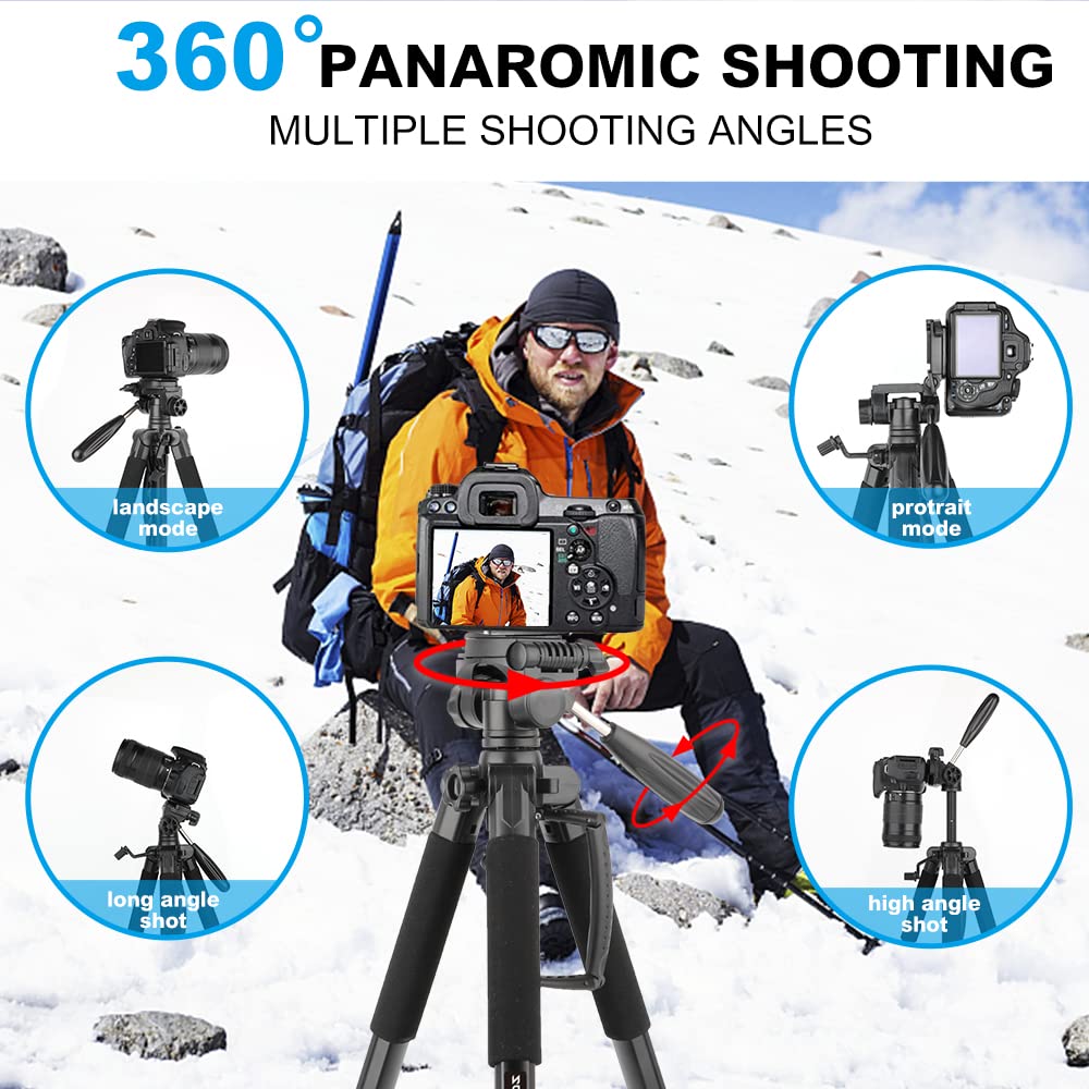 Uegogo 74"/188Cm Lightweight Camera Tripod Holder For Dslr Slr Camera, Portable Tall Tripod Stand With Carry Bag & Phone Holder Perfect For Video Recording/Selfies/Live Stream/Vlogging