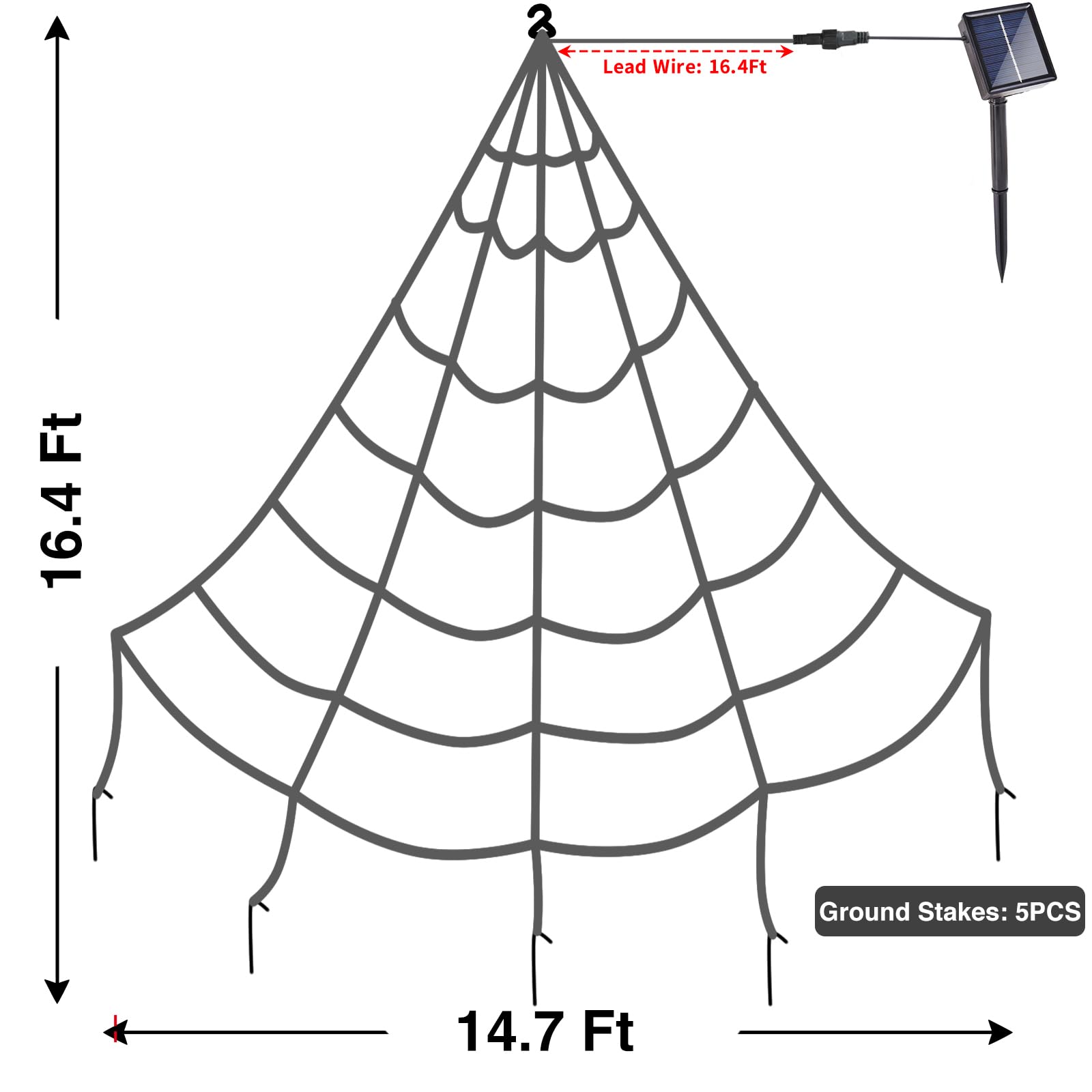 Liveasily Outdoor Solar Powered Halloween Decorations Spider Web Lights, 14.8 X 16.4 Ft Triangular White Spider Web With 135 Led Purple Lights, Large Size Solar Halloween Decor…