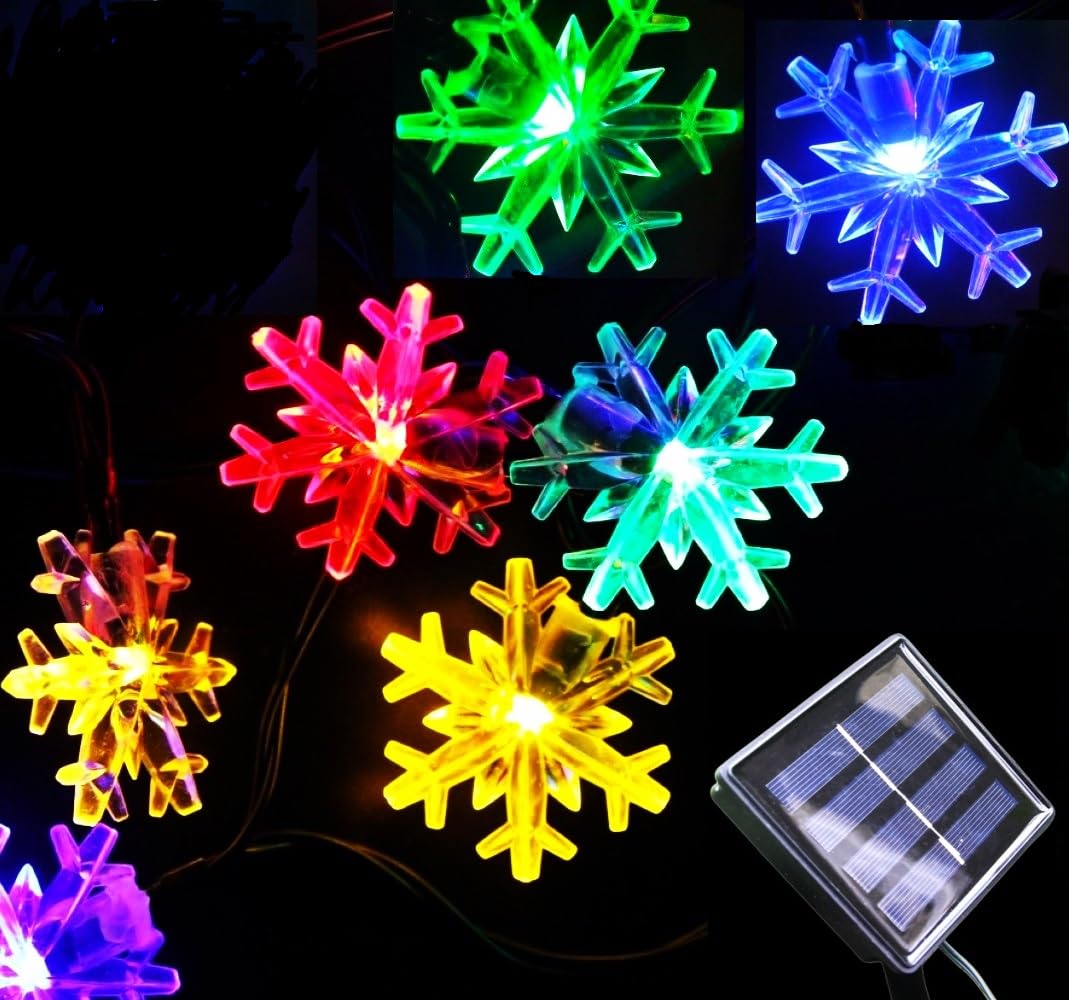 Inngree Solar Christmas Fairy String Lights 20 Ft 30 Led 8 Modes Solar Snowflake Outdoor Waterproof Powered String Lights For Garden Patio Yard Home Christmas Tree Parties(Multicolor)