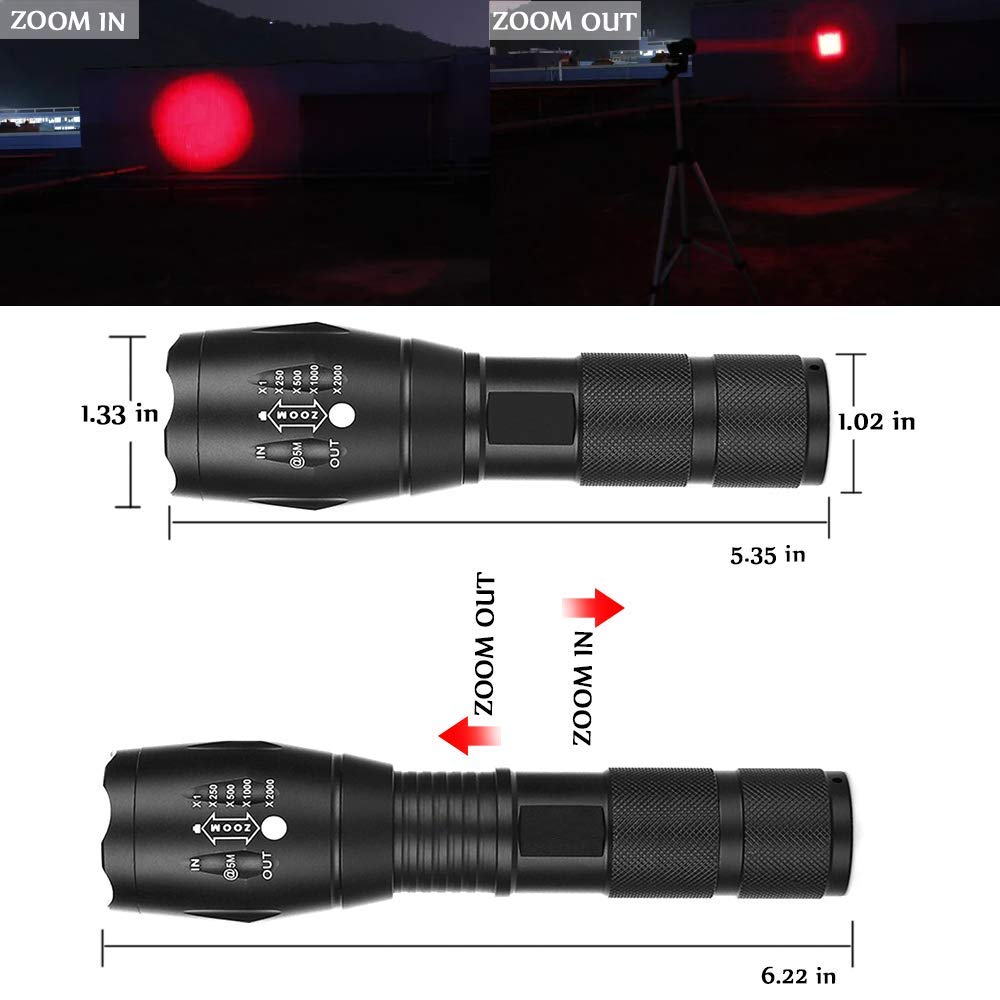 Gaigaimall Military Red Light Flashlight Single Mode Utility Red Torch For Night Hunting Astronomy Aviation Observation, 2 Pack