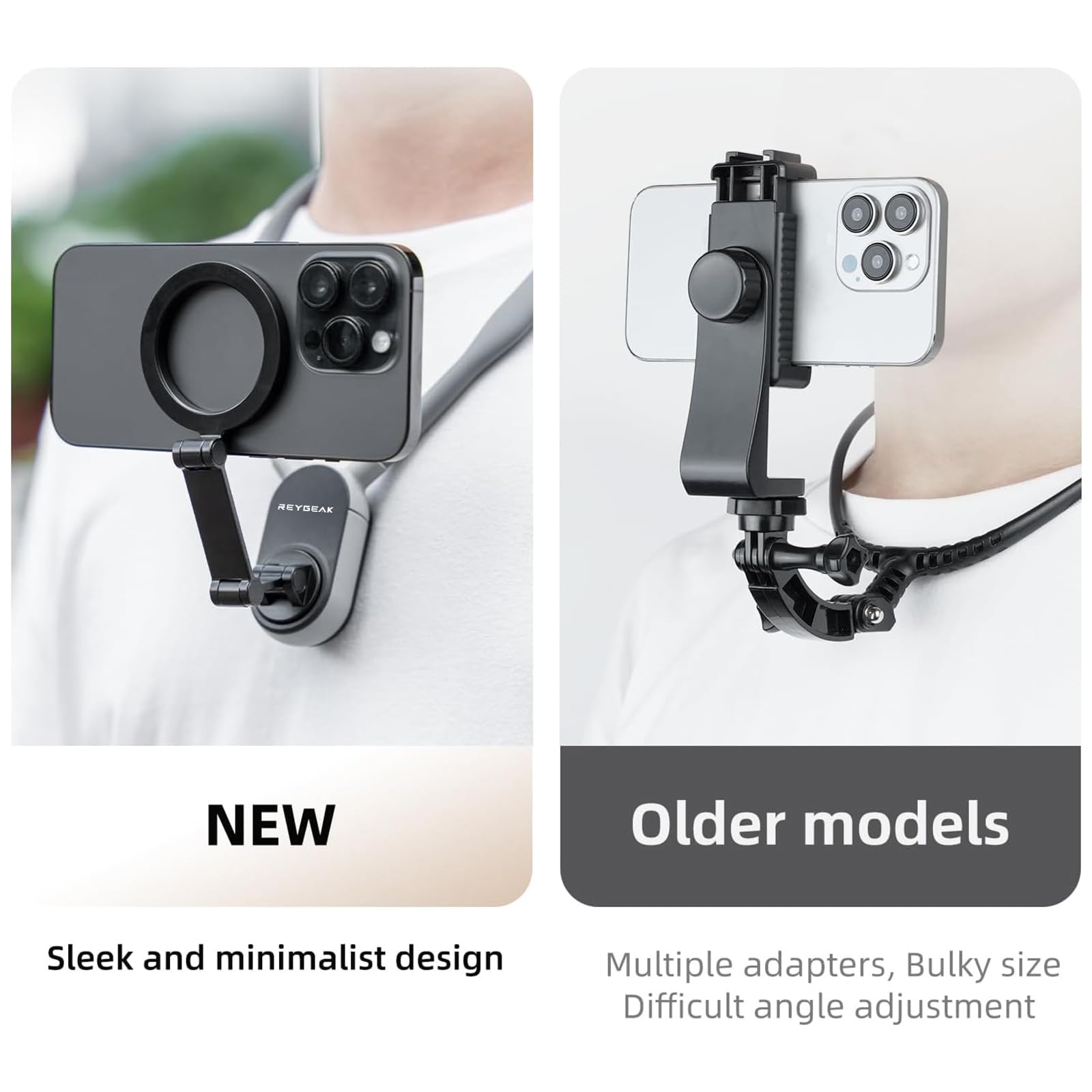 Reygeak Magnetic Neck Phone Mount,  Pov/Vlog Phone Holder For Magsafe Iphone 16/15/14/13/12 Pro Mini/Plus/Pro/Pro Max,Hand  Chest Stand Video Recording For Android Phone Accessory(Grey)