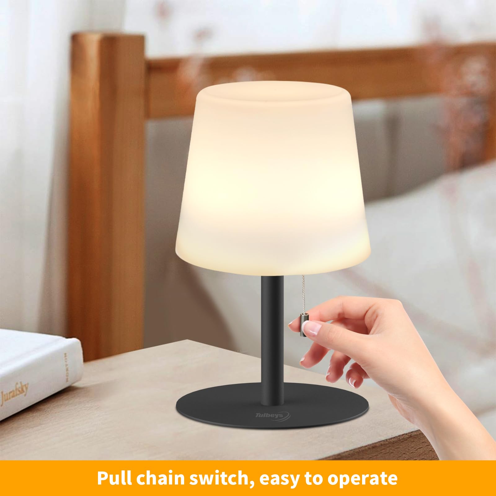 Tulbeys Warm & Rgb Cordless Lamp For Outdoor Patio Decor | Battery Powered | Farmhouse Table Lamp | White Desk Lamps For College Dorm Room | Shower Lamps Waterproof Lampshade & Metal Base
