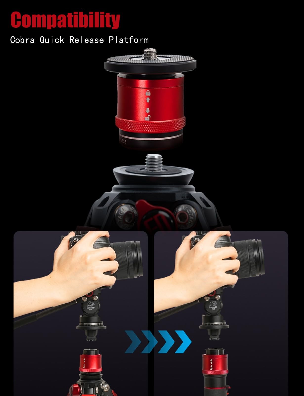 Ifootage Gazelle Ta3B+Komodo K3 Aluminum Camera Tripod With Fluid Head,Portable Travel Tripod,For Professional Photography, Content Creation, Vlogging And Video Production