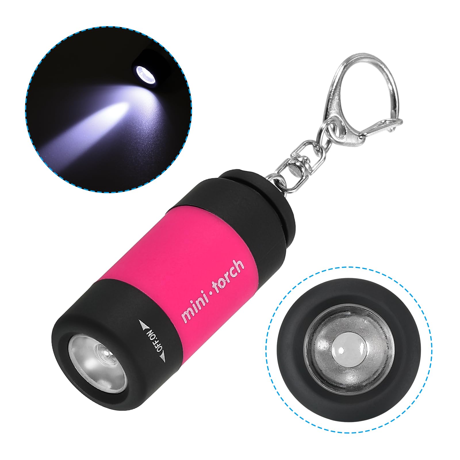 Patikil 2.1" Mini Rechargeable Led Keychain Flashlight, 2 Pack Edc Portable Small Torch With Usb Charging For Everyday Carry, Bright Pink