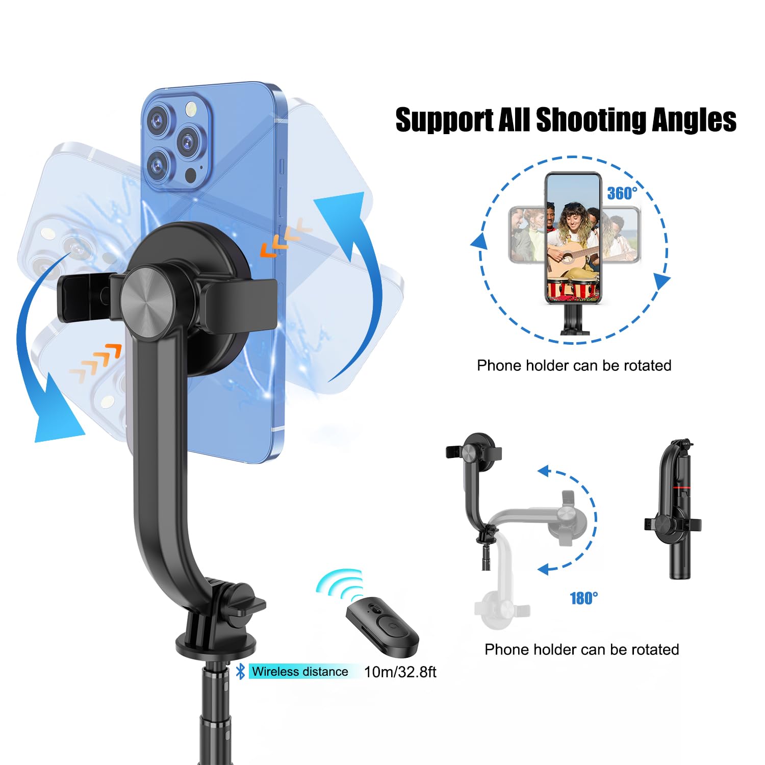 Hafoko 40" Magnetic Selfie Stick Tripod W Wireless Remote Control Phone Mount Magnetic Golf Tripod For Vlog Tiktok Portable Travel Compatible For Iphone All Phones