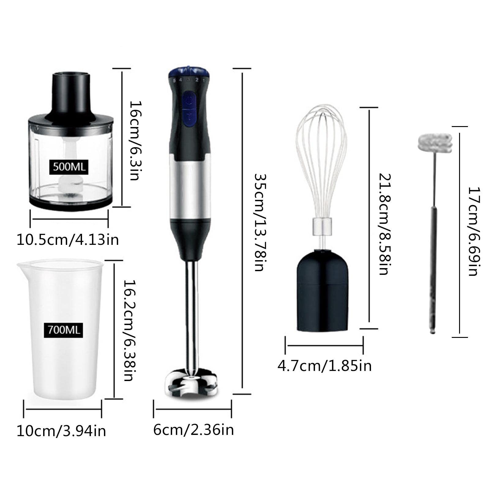Uniqus Hand Blenders Immersion 5-In-1 Manual Frother 1000W Electric Coffee Handheld Blender With 5 Speed Stick Blender, Whisk, Food Processor Mixing Chopping Tool