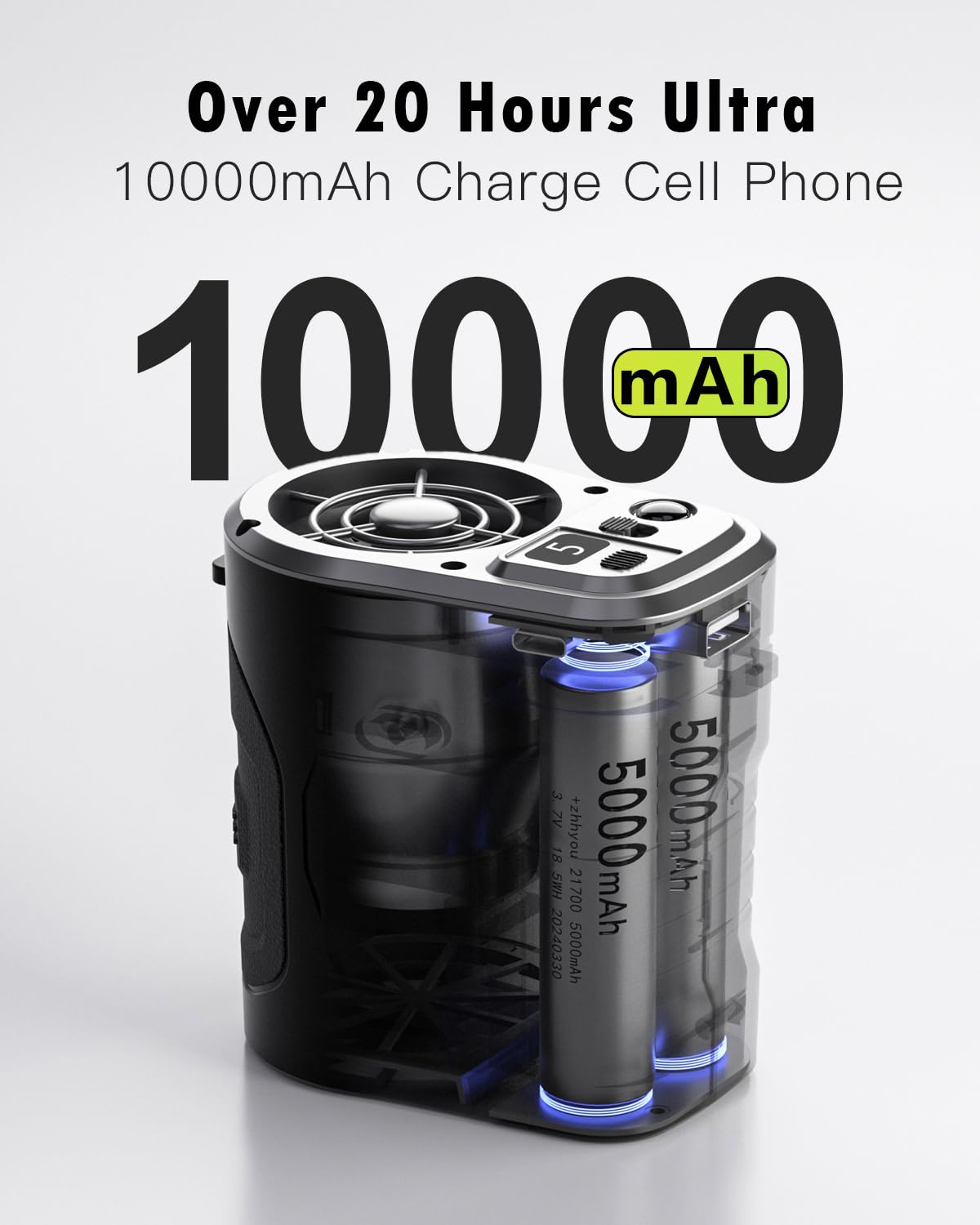 Portable Fan 10000Mah Rechargeable, Mini Waist Fan With Max 24H Working Time,5 Speeds 15000Rpm