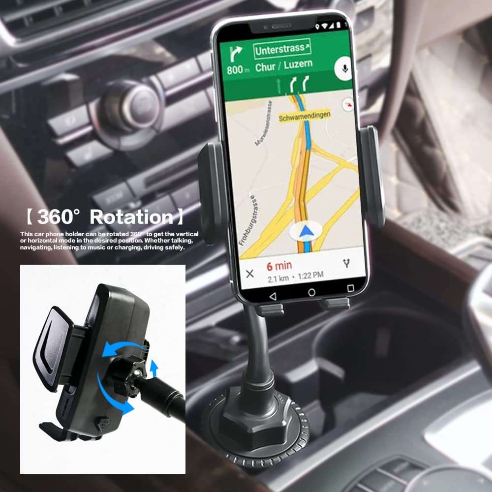 Vargtr 2-In-1 Cup Holder Phone Mount, Universal Adjustable Gooseneck Cup Holder, 360 Rotation, One-Button Release, Fits 4"-7" Phones