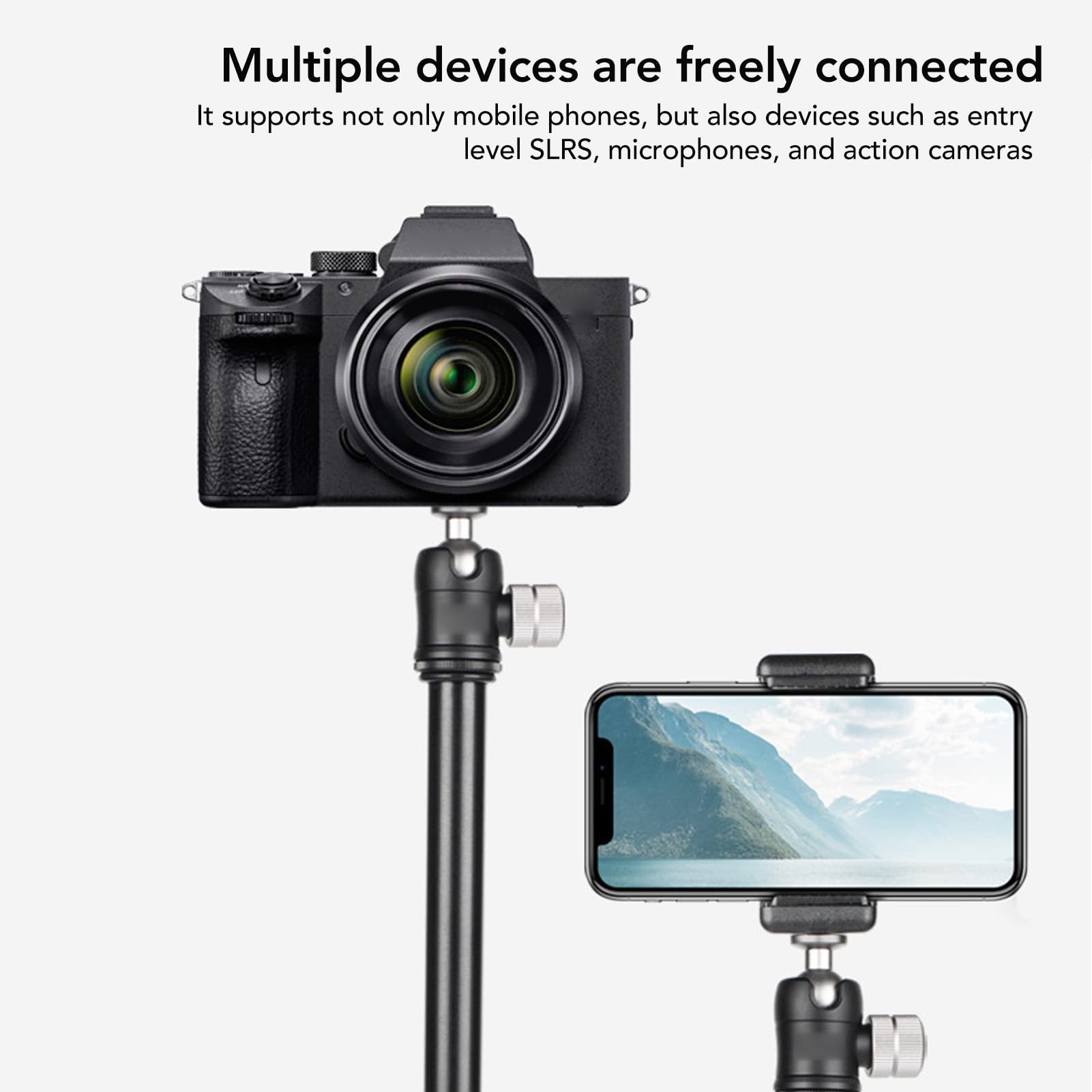 Yunir Portable Camera Tripod, 59In Foldable Camera Tripod With 20Mm 360° Rotating Metal Ball Head, Lightweight 3 Sections Camera Tripod For Video Photo Vlogging Selfie