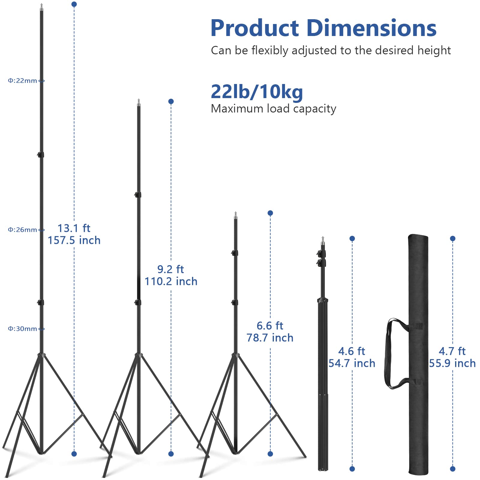 Sdfghj 13Ft Heavy Duty Light Stand Photography, Air Cushioned 13'/160Inch/400Cm Sky High Tripod Lighting Stand With Case For Gimbal Stabilizer Video Camera Sports Shooting Studio Led Ring Light Flash