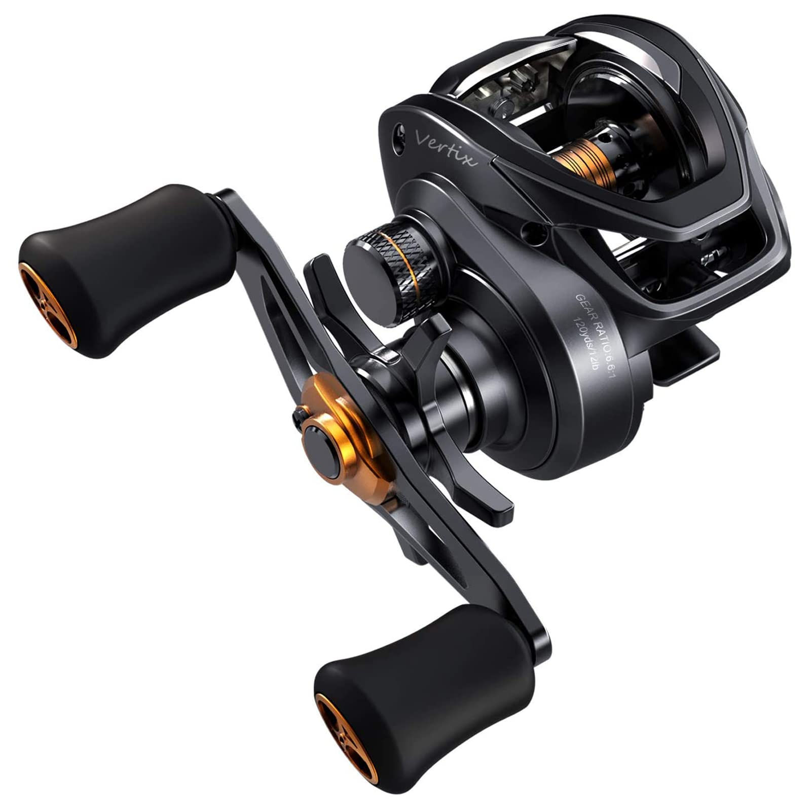 Tempo Baitcasting Reel, Super Smooth 9+1 Bb,20Lbs Carbon Fiber Drag, 6.6:1 Brass Gear Ratio Low Profile Design Fishing Reel, Magnet Braking System Baitcaster Reel,Dark Grey Left
