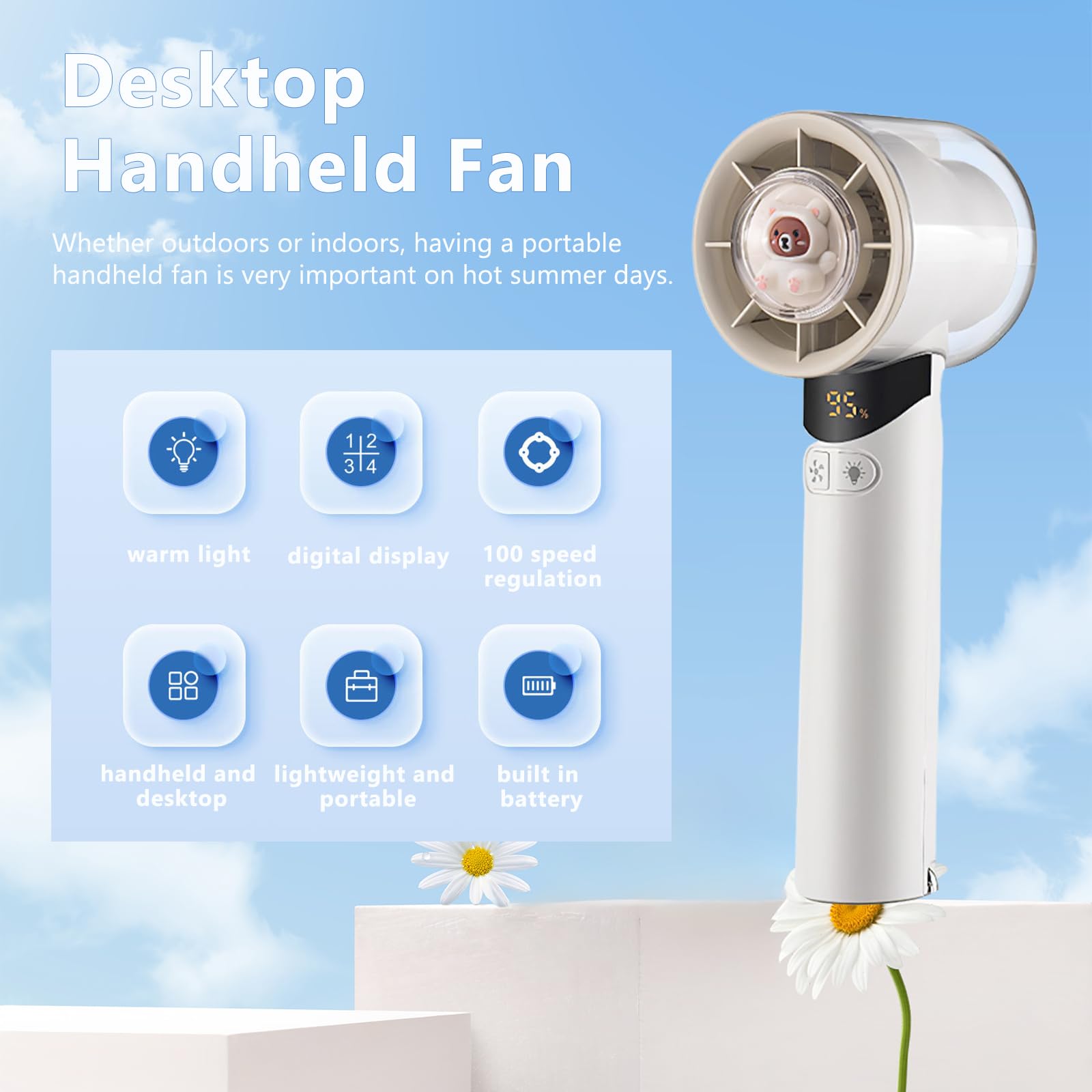 Portable Handheld Fan, Desktop Handheld Fan With Night Light Function, 100 Wind Speed Adjustable