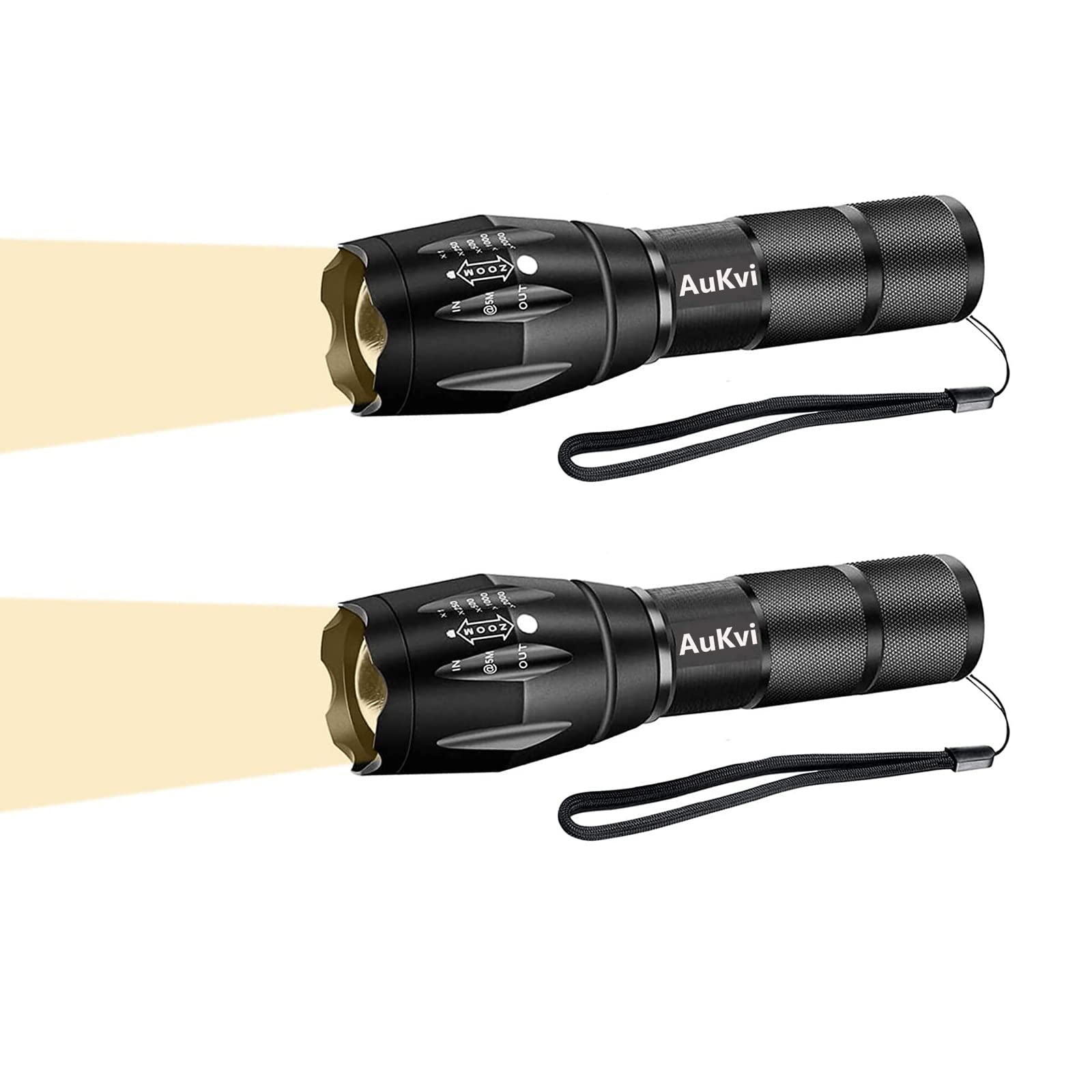 Aukvi Warm Light Flashlight Single Mode Zoomable Warm White Led Utility Flashlight,2-Pack