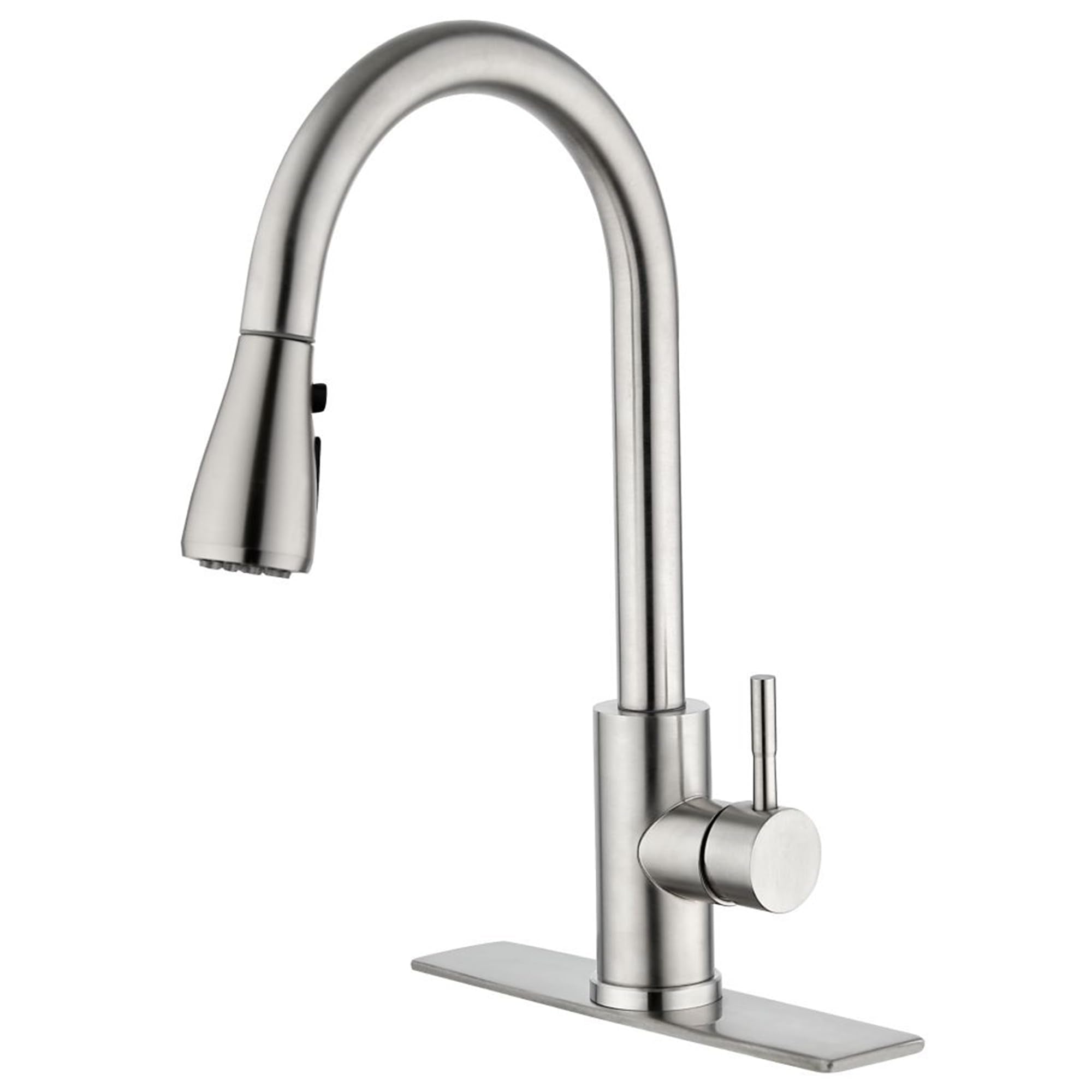 Soft Inox Softinox Kitchen Faucet With Multi-Functional Pull Down Sprayer - High Arc Single Handle Kitchen Sink Faucet With Deck Plate - Commercial Modern Brushed Stainless Steel Kitchen Faucets - Brushed