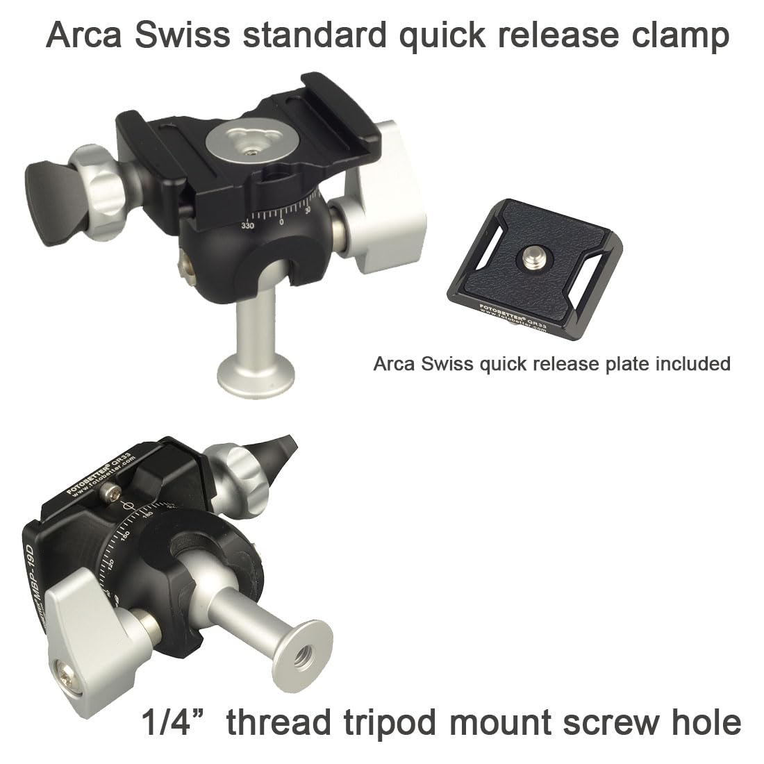 Dekeenstar Mbp-19D Arca Swiss Tripod Head Mini Panoramic Ball Head Camear Tripod Mount With Panoramic Clamp And 1/4 Thread For Tripod/Camera/Cell Phone/Light Stand