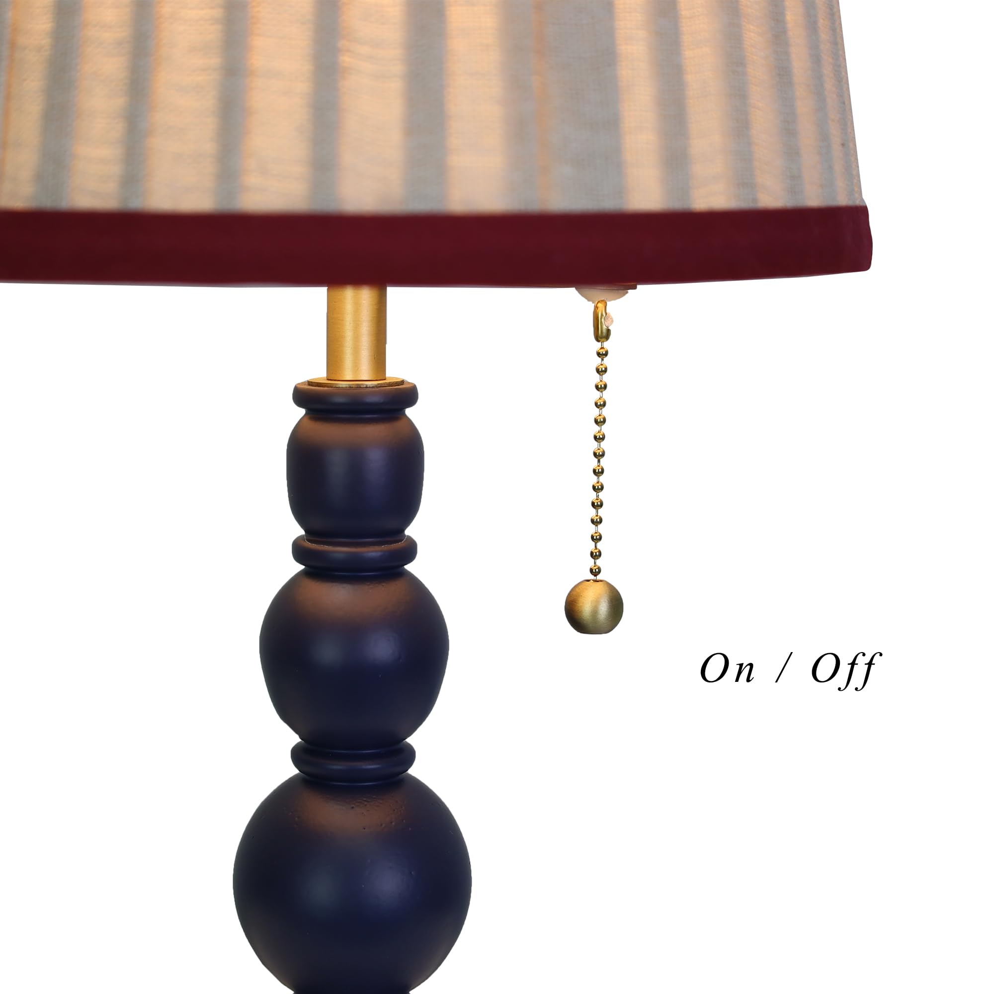 Sylw Modern Table Lamp For Living Room, Farmhouse Table Lamps, 8X8X15 Inch Navy Wood Base Desk Lamp Pull Chain Switch Desk Lamp For Bedrooms And Office (Cream Tapered Pleated Cloth Shade)