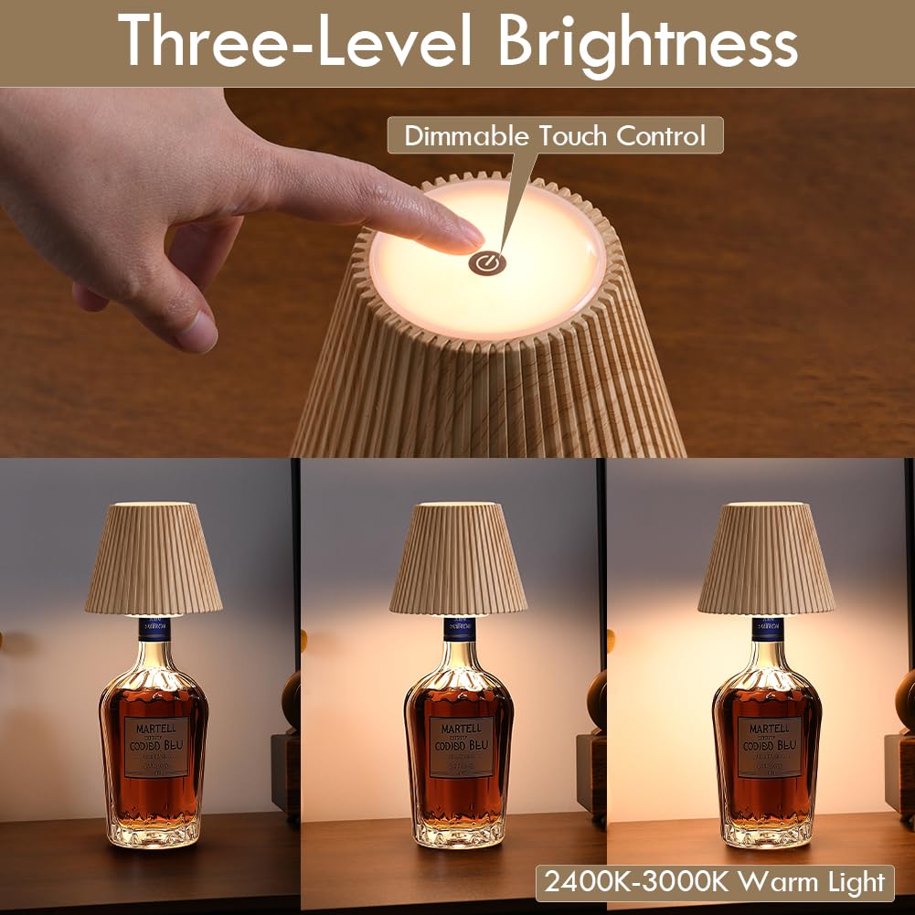 Wilit Wireless Bottle Lamp Shades For Table Lamps, 3 Level Brightness Bar Lights For Home Bar, Rechargeable Cordless Lamp For Bedroom Bar&Restaurant, Modern Wine Bottle Light, For Women