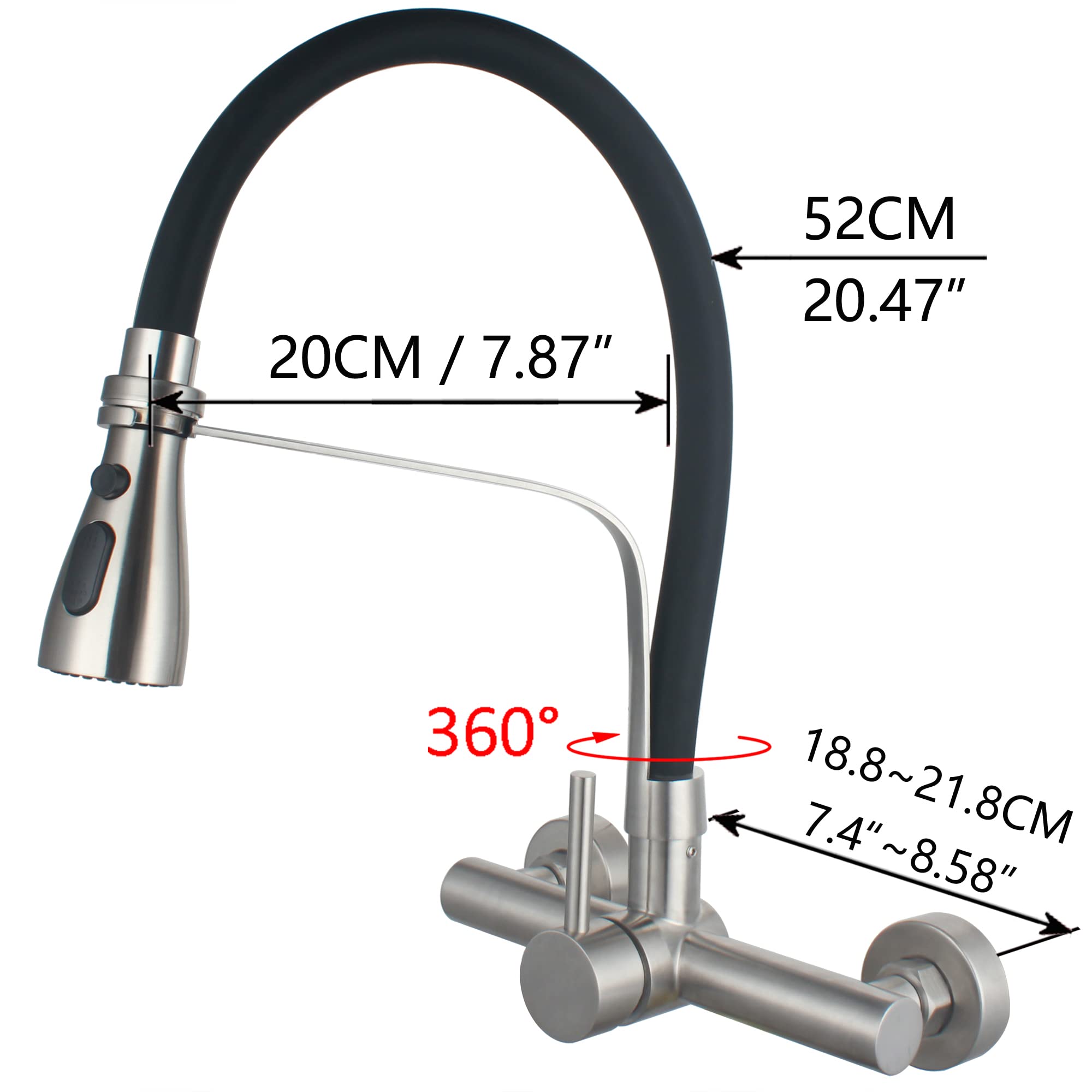 Umanyi Wall Mount Commercial Kitchen Faucet With Pull Down Sprayer 8 Inch Center Stainless Steel Brush Nickel Restaurant Laundry Utility Sink Faucet 3 Functions Lead- Sskf17-2Dc
