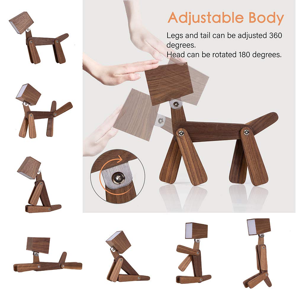 Hroome Super Cute Dog Table Lamp For Kids Room Bedroom Bedside - Dimmable Touch Control Wood Fun Unique Desk Lamp Warm White Light For Friends Boys Girls Dorm Farmhouse (Walnut Color)