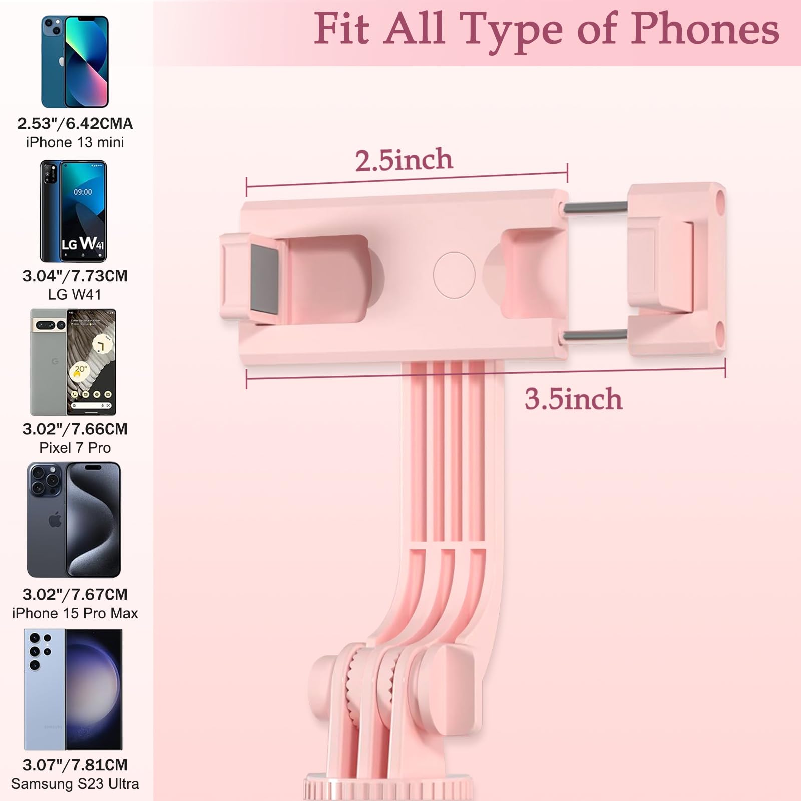 Mouzakon Selfie Stick Tripod With Fill Light, Phone Selfie Stick,Durable Stainless Steel Design,Bluetooth Remote Control,And Stable Three-Legged Support For Live Broadcasts,Video Shooting (Pink)