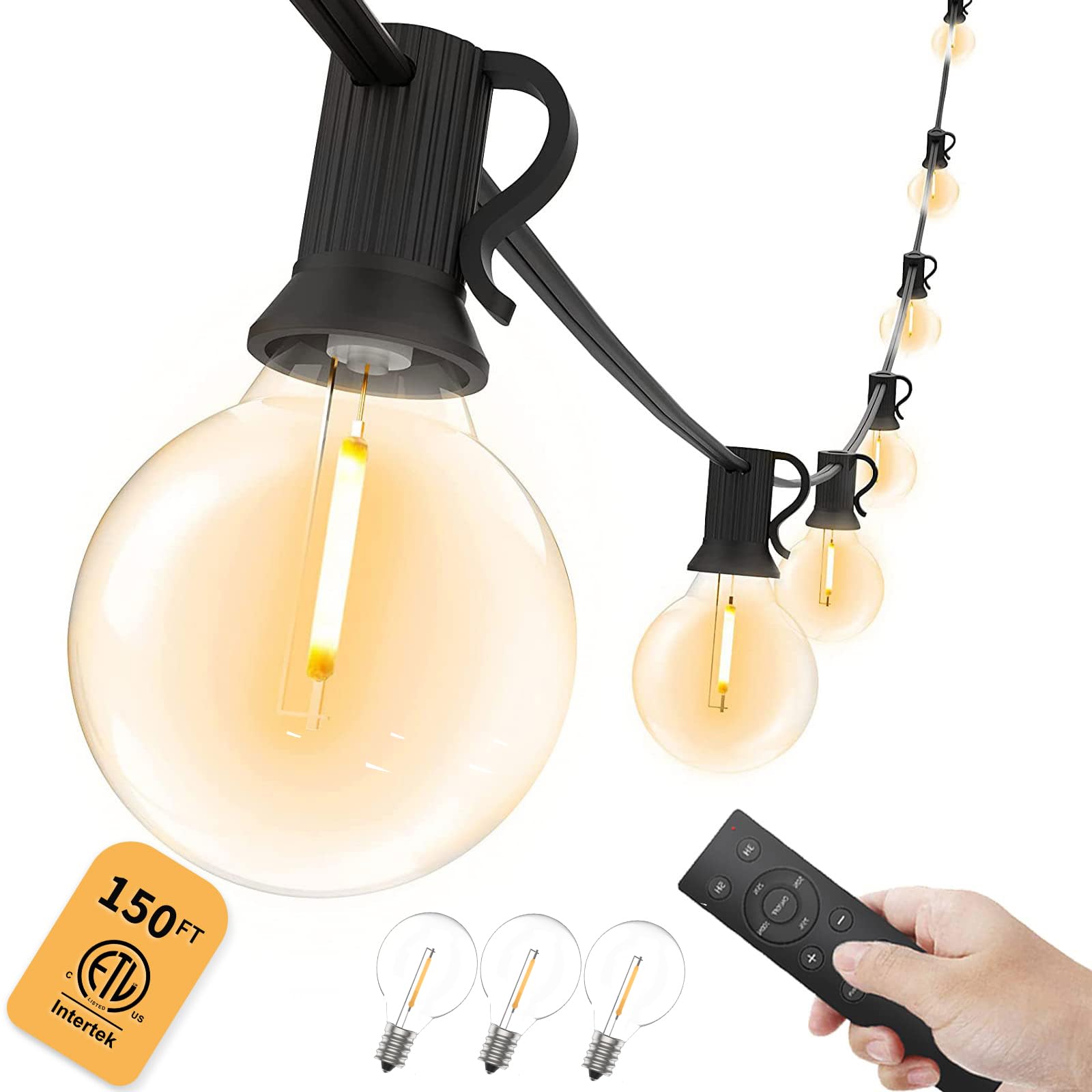 Yuusei Outdoor String Lights With Remote, 150Ft Patio Lights Outdoor Waterproof, String Lights For Outside With 75 Shatterproof Led Bulbs, Dimmable Market Lights For Porch Balcony Bistro Cafe