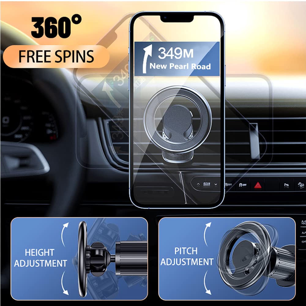 Kinizuxi Mag-Safe Car Mount For Iphone 14, Black, 360 Rotation Magnetic Phone Holder With Super Strong Magnets, Easy One-Hand Operation