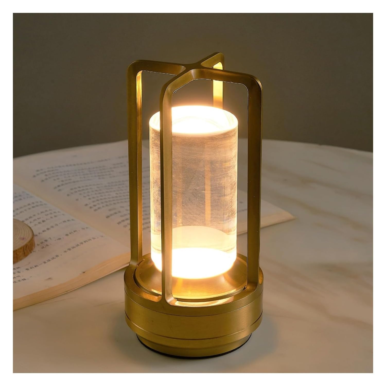 Bacion Crystal Lamp, Crystal Lantern Table Lamp, Crystal Lantern Lamp, 3 Colors Rechargeable Cordless Led Lights For Restaurant/Bedroom/Bar/Camping Lights Bsg-1108 (Color : Golden)