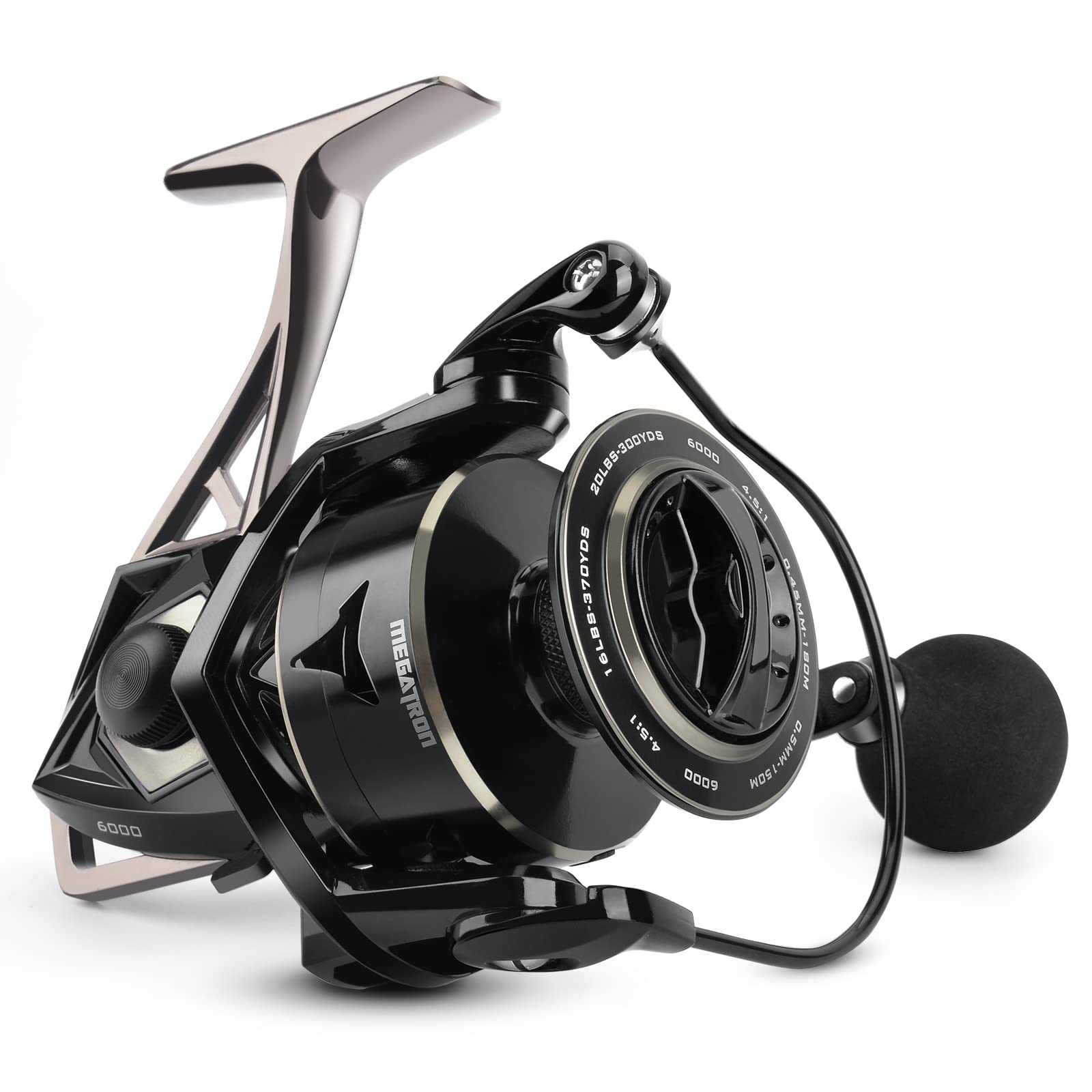 Kastking Megatron Spinning Reel, Freshwater And Saltwater Spinning Fishing Reel, Rigid Aluminum Frame 7+1 Double-Shielded Stainless-Steel Bb, Over 30 Lbs. Carbon Drag, Cnc Aluminum Spool & Handle