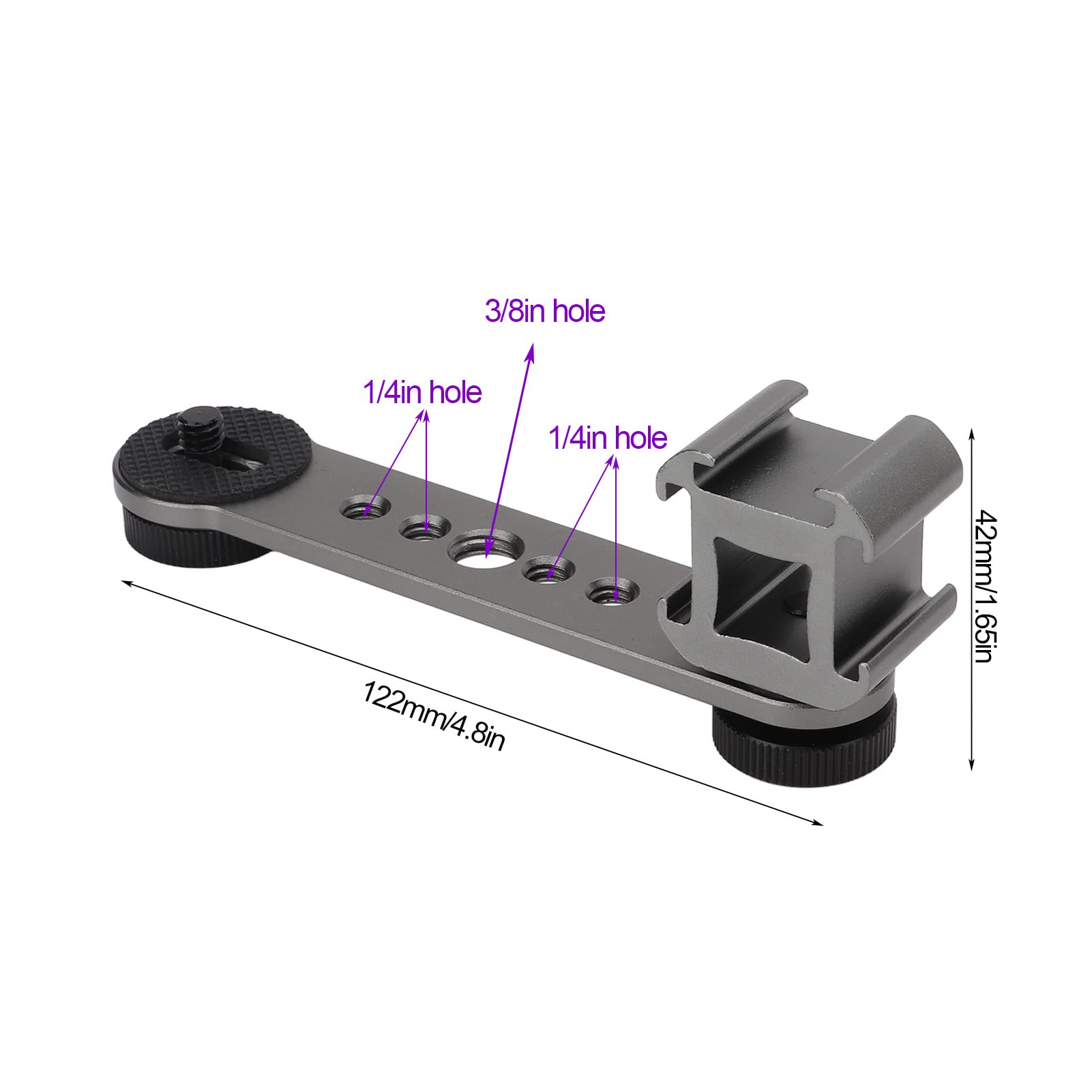 Hilitand Triple Cold Shoe Mount, Gimbal Microphone Light Extension Bar Bracket Aluminium Alloy With 1/4In And 3/8In Screw Holes For Dji Om 3/2, For Zhiyun Smooth 4, For Feiyu Gimbal Stabilizer(Dark Gray)