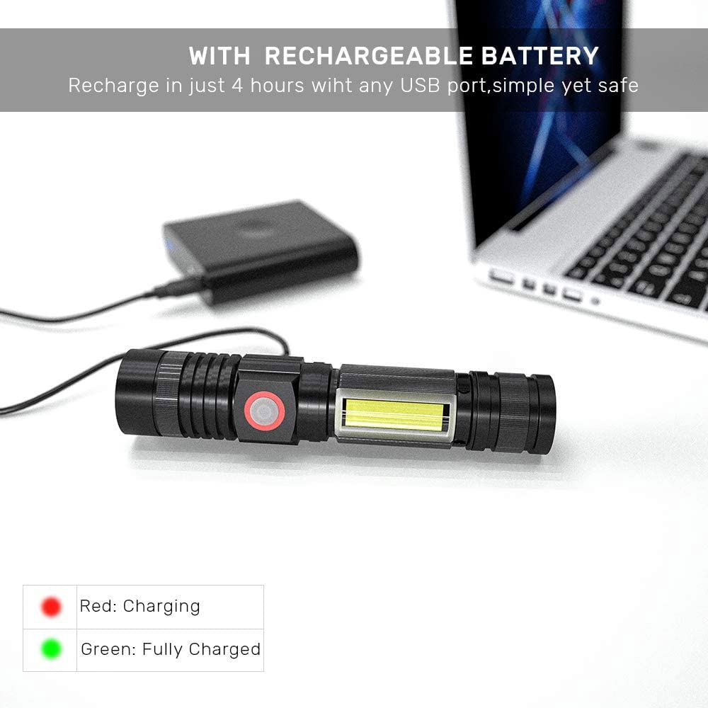 Itoncs Led Rechargeable, 2000 Lumens Super Bright Magnetic Flashlight With Cob Work Light, Waterproof, 4 Modes, Pocket Utility Flashlights For Outdoor Camping Emergency 2 Packs