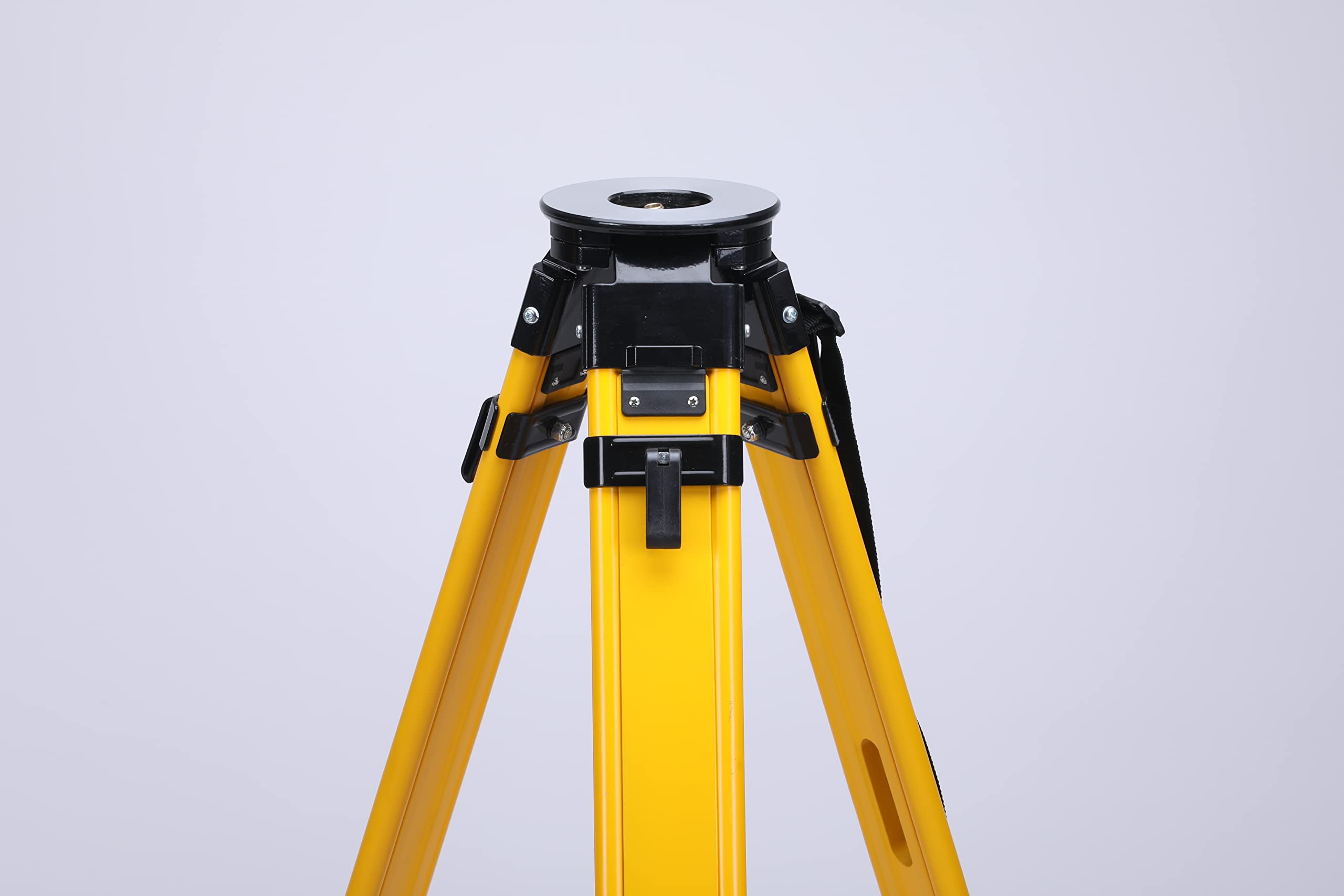 Mountlaser Fiberglass Surveying Tripod, Heavy Duty Yellow Fiberglass And Wood Tripod With Dual Clamp And Copper Center Screw For Robotic Total Stations And Theodolite (Round Head-B)