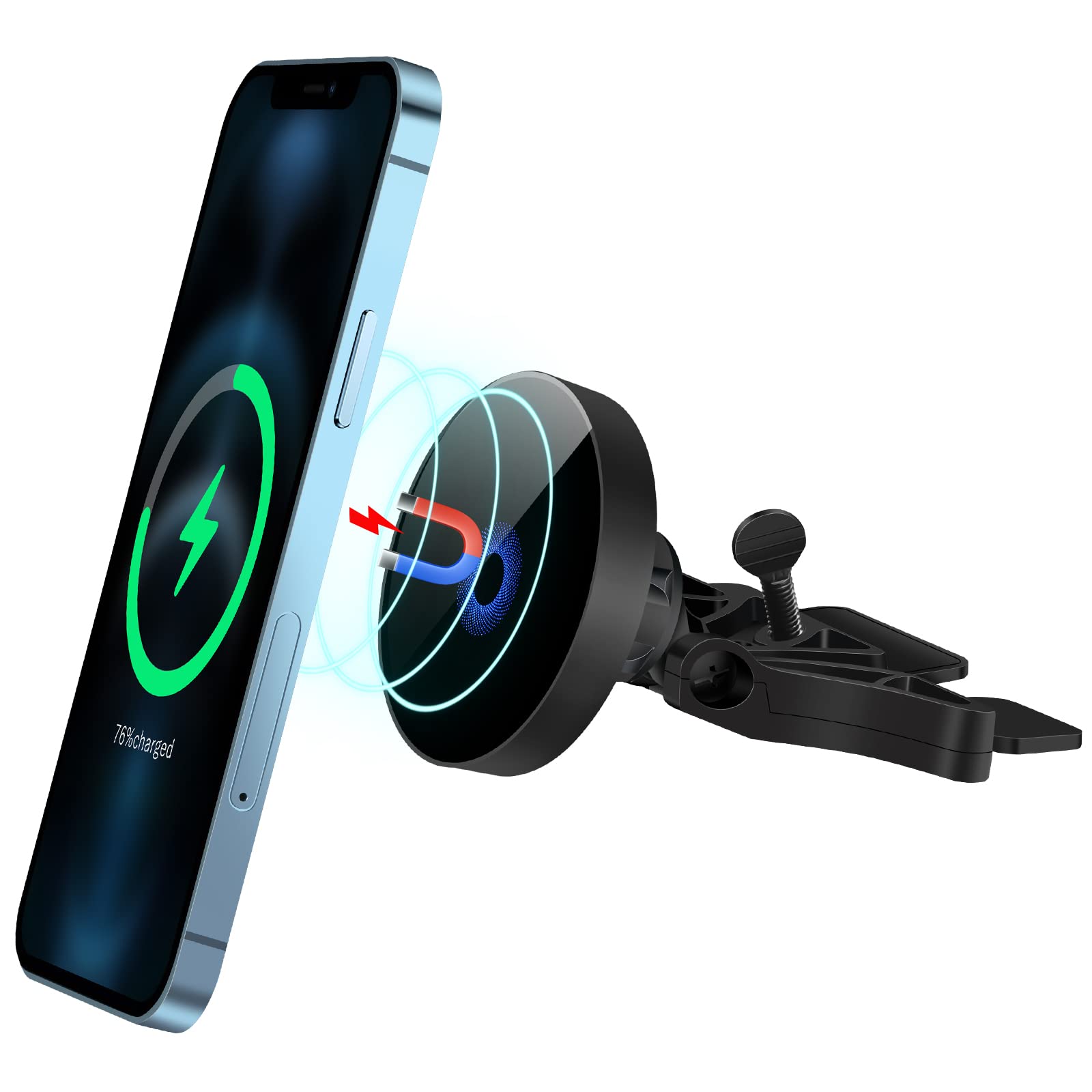 Piosoo 15W Magnetic Wireless Car Charger Cd Slot Mount For Iphone 13/13 Pro/13 Pro Max/13 Mini/12/12 Pro/12 Pro Max,Powerful Suction Auto-Alignment Mag-Safe Car Mount, Compatible With Mag-Safe Cases