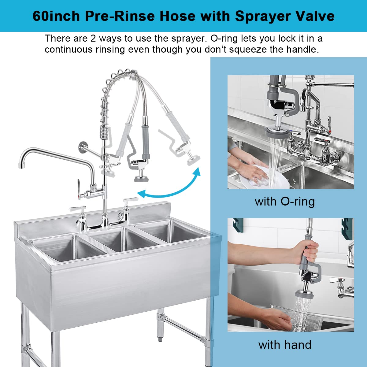 Abboraunt Pre-Rinse Hose With Spray Valve 60 Inch Flexible Stainless Hose Pre Rinse Sprayer Nozzle Head Replacement Kit For Industrial Restaurant Commercial Kitchen Faucets