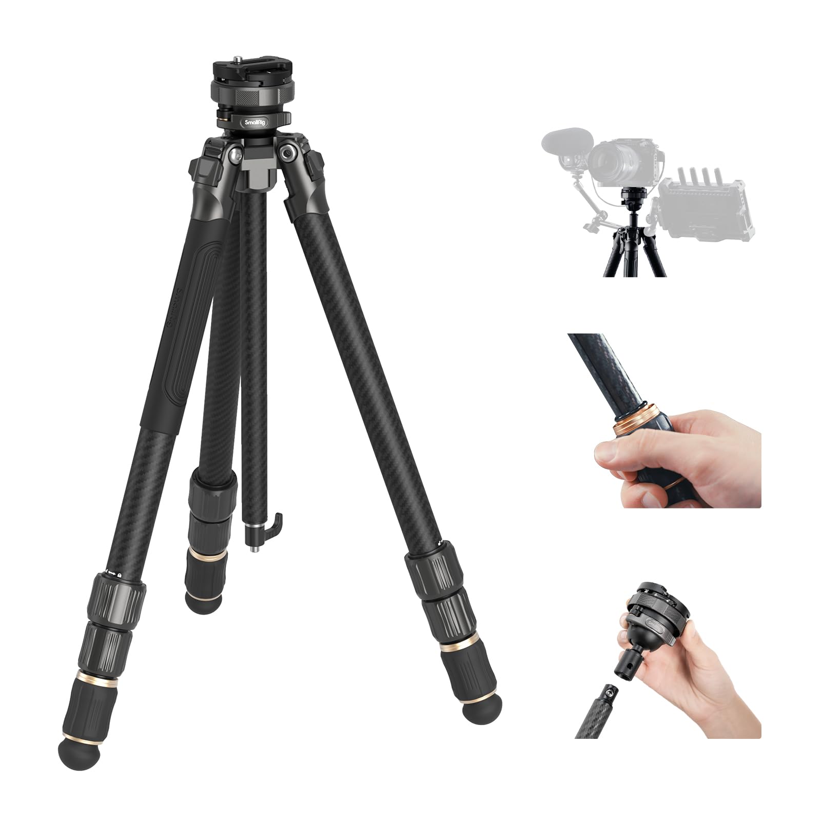 Smallrig Ap-100 rover Carbon Fiber Tripod, 59" Photography Tripods With One-Step Tightening System, Multi-Compatible Mount Plate, Professional Travel Tripod Max Load 17.6 Lbs For Camera