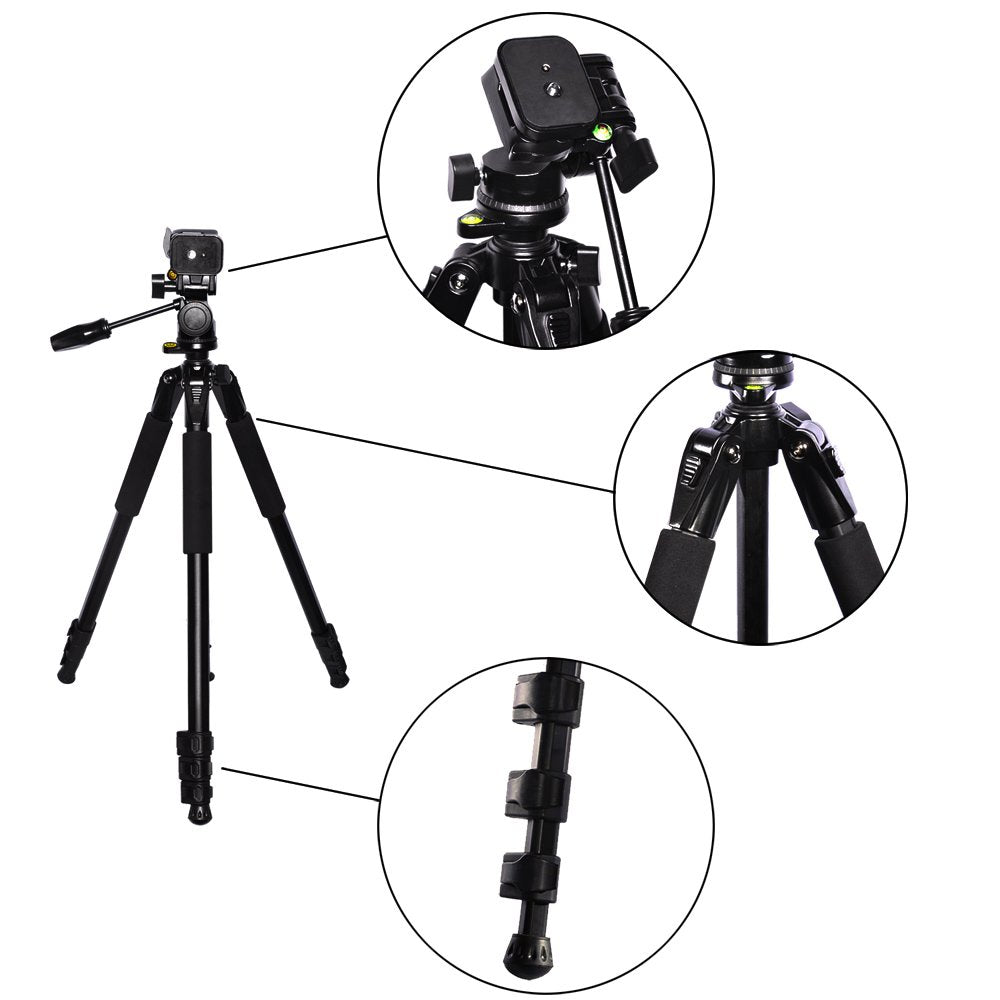 Ecostconnection 80" Inch Elite Series Professional Heavy Duty W/Angled Legs, Action Camcorder Tripod For Dslr Cameras + Microfiber Cloth