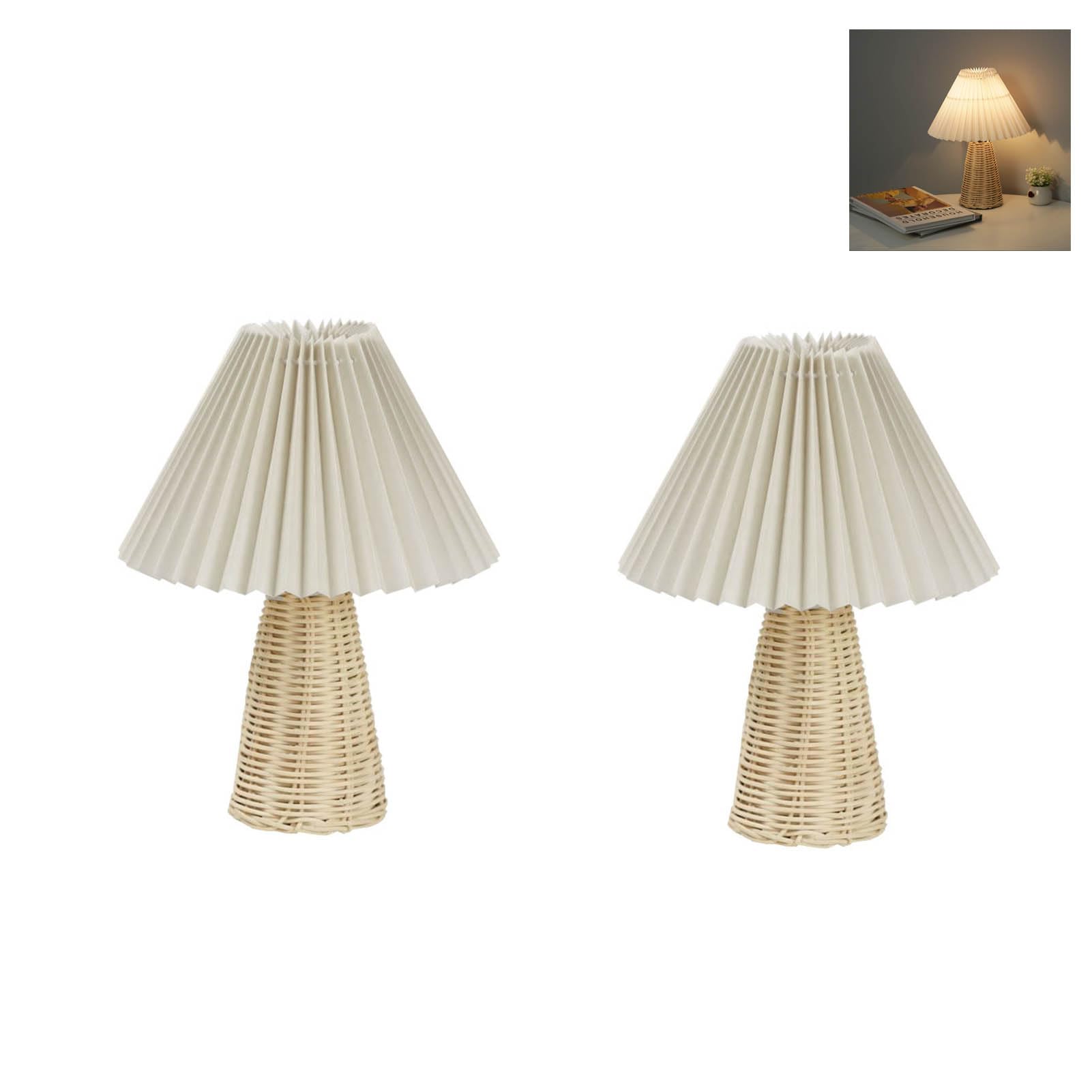 Beufee Desk Lamp, 2Pcs Vintage Pleated Nightstand Lamp Soft Warm Bedside Led Lights With Usb Cable Small For Living Room Decoration