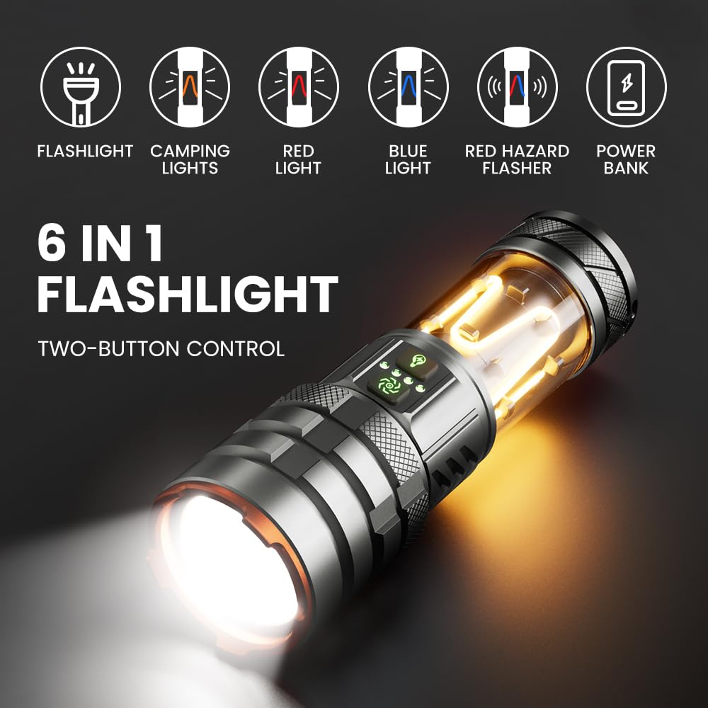 Shilipai Torches Led Super Bright 5000 High Lumen, Rechargeable Torch With Camping Light, Zoomable, 11 Light Modes, Long Battery Life, Waterproof Powerful Utility Torch For Camping, Dog Walking, Emergency