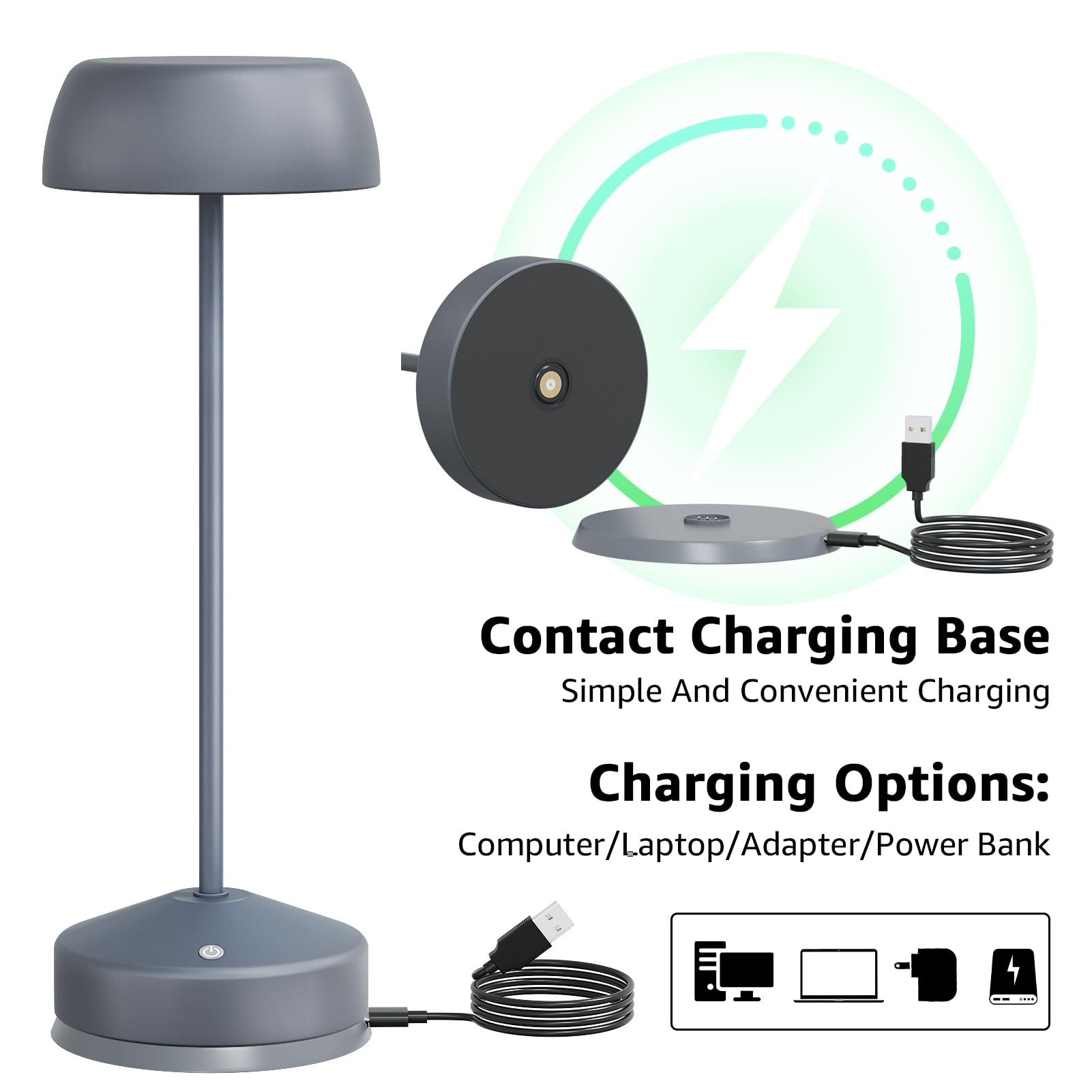 Fuyo Rechargeable Table Lamp With Wireless Charging Base, 4000Mah 8H Ip44 Cordless Dimmable Led Desk Light, Touch Control Indoor/Outdoor Lighting For Camping, Patio, Bedroom, Easter Decor
