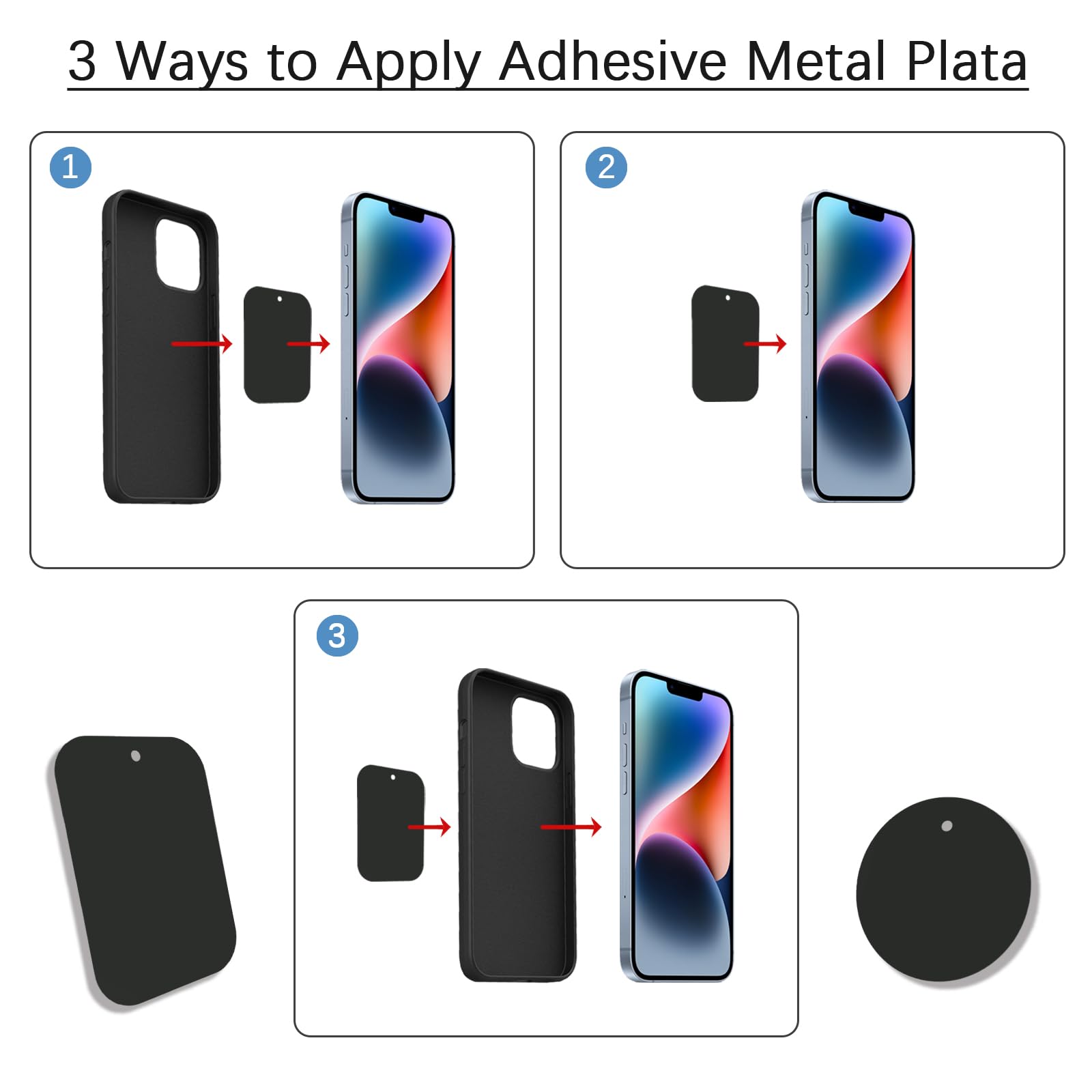 Dstelin Universal Metal Plate 4 Pack For Magnetic Phone Car Mount Holder Cradle, Compatible With All Magnetic Mounts- 2 Rectangle And 2 Round, Black