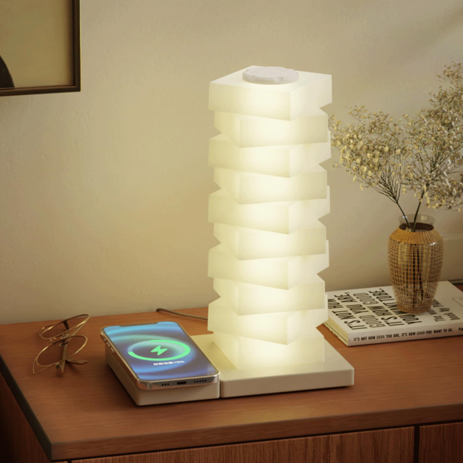 Midgod Touch Table Lamp With Wireless Charging, Diy Sleek Design & Dimmable Light With Rgb Color Change Mode,Usb Rechargeable Desk Lamp For Bedroom, Led Night Light With Warm White Lights
