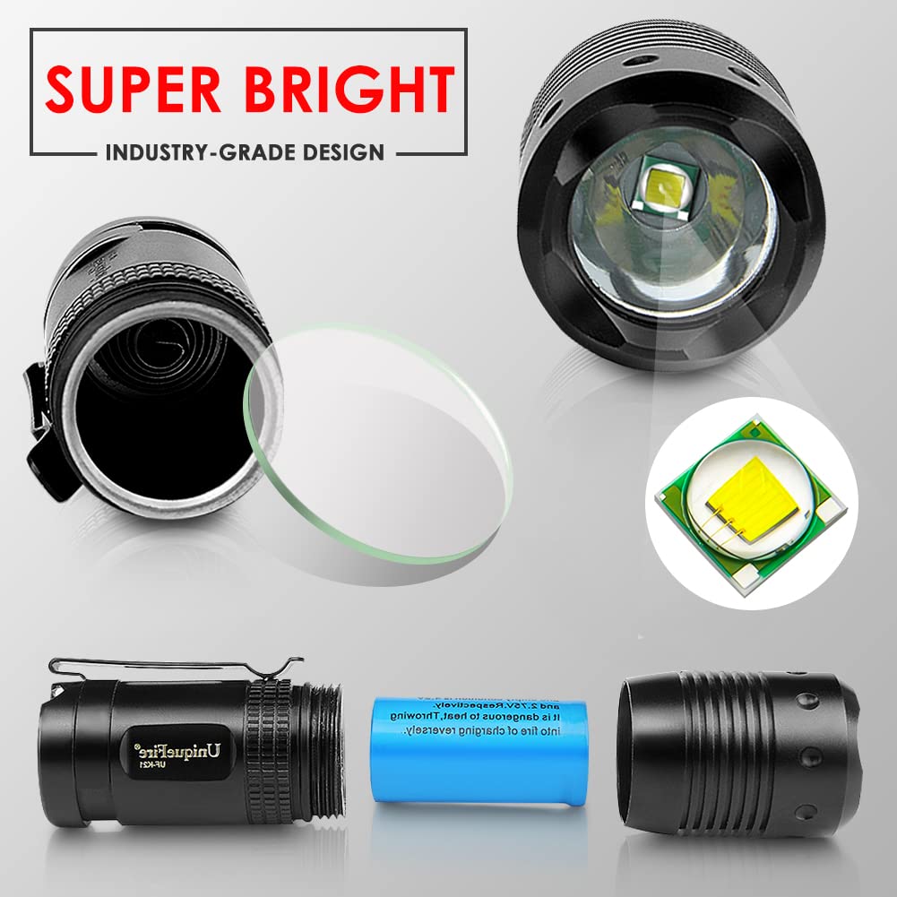 Uniquefire K21 Edc Flashlight Rechargeable Powerful Flashlight 1200 High Lumens Flash Light 5 Modes Super Bright Flashlight With Magnetic End Caps Battery & Charger